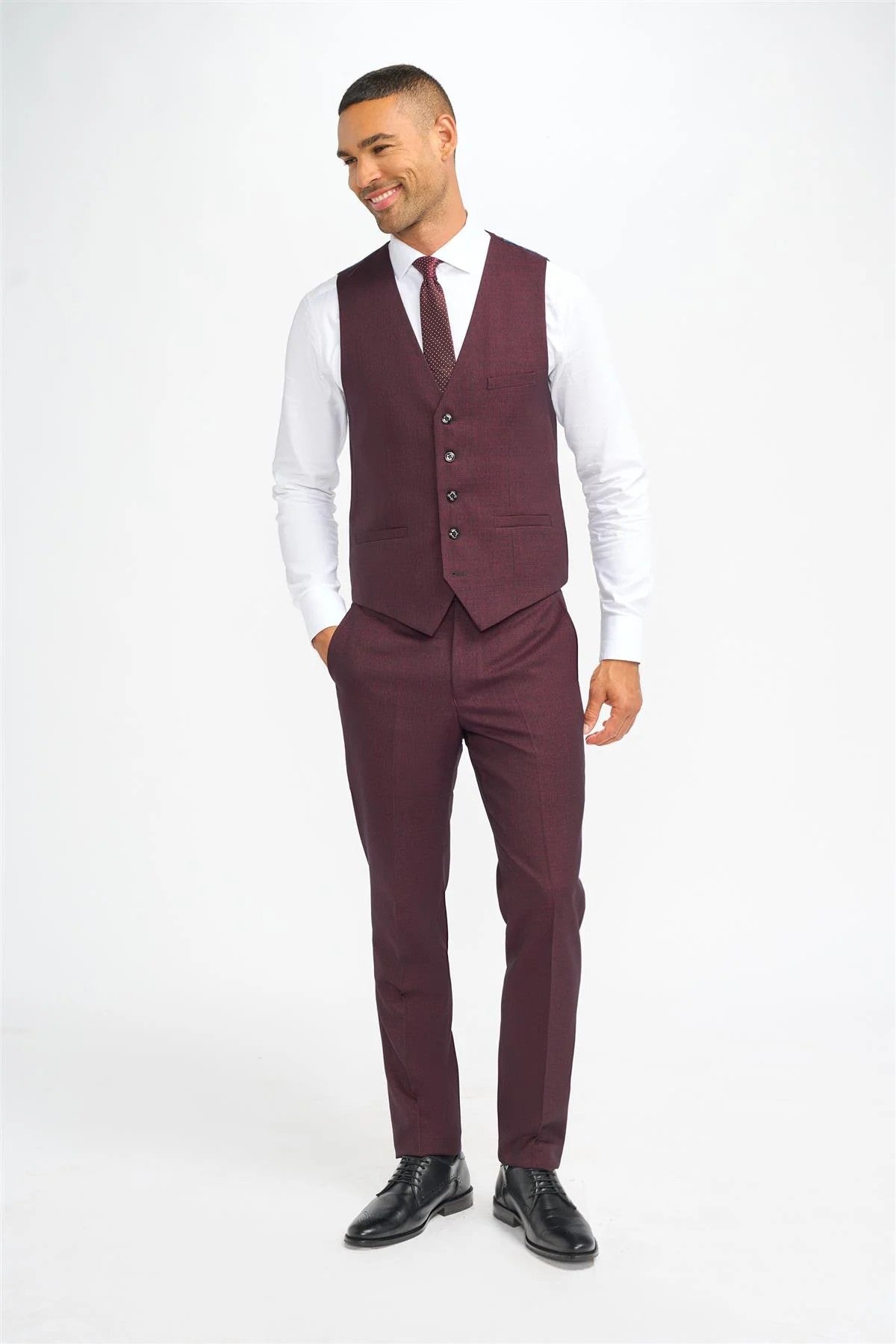 Men's Tweed Check Vest - CARIDI WINE - Wine