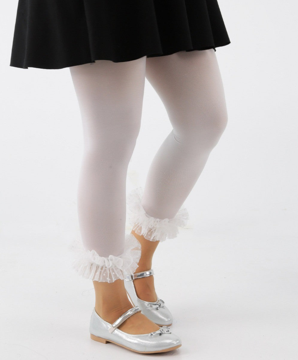 Girls Ruffle Footless Ballet Tight - White