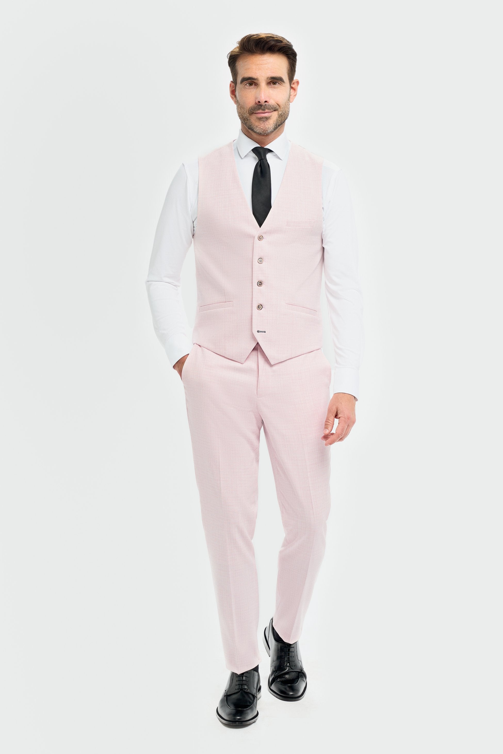 Men’s 3-Piece Slim Fit Textured Formal Suit - Tropez Mauve Pink - Mauve