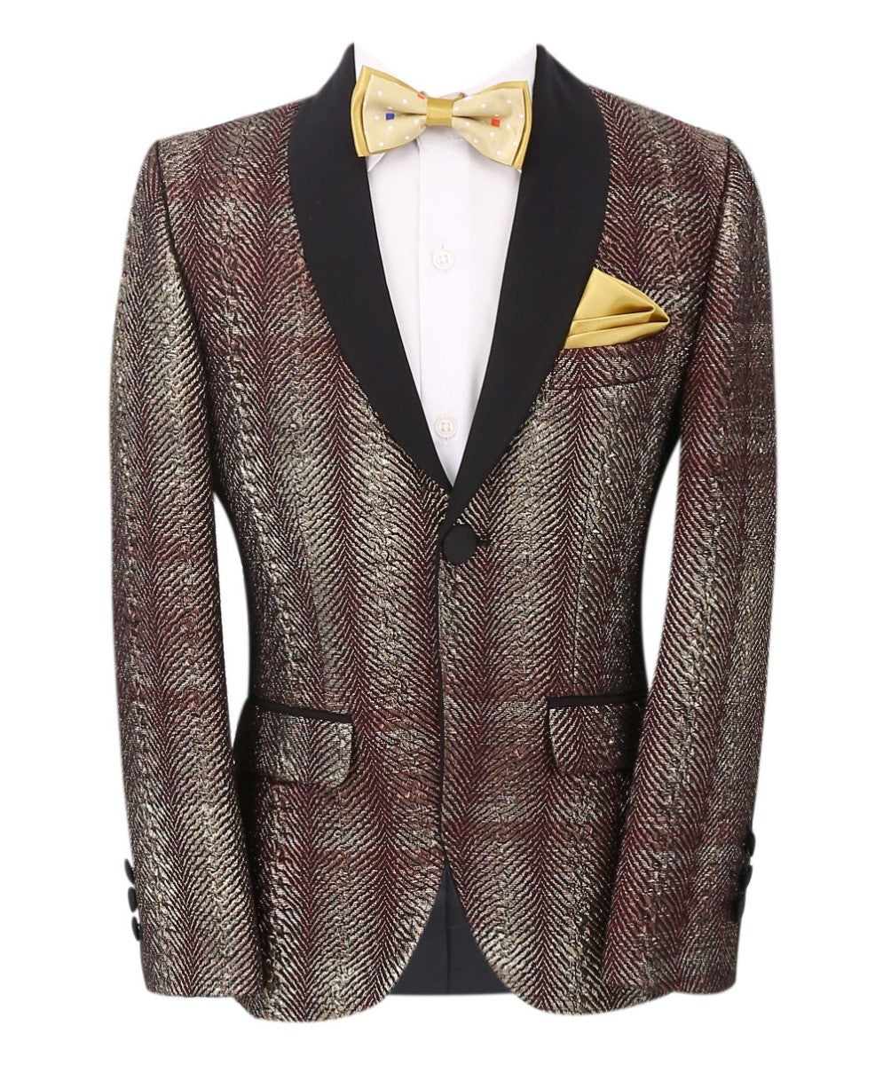 Boys Tweed Tuxedo Slim Fit Suit - ROBBIE - Burgundy - Gold