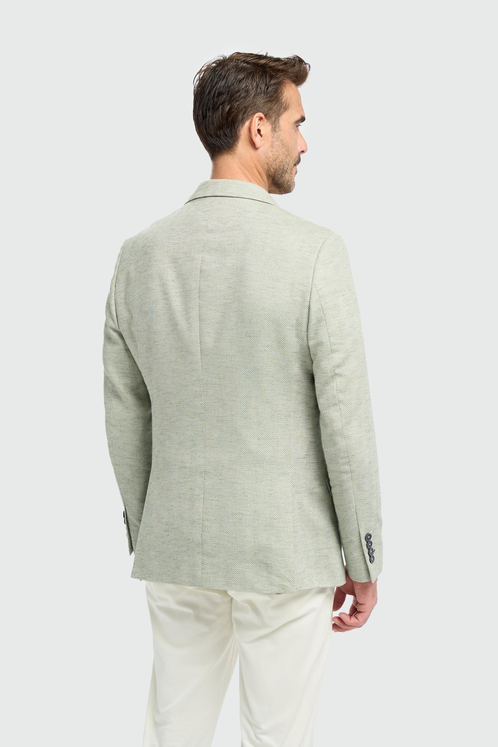 Blazer en mélange coton vert sauge pour hommes - Bodina - Vert Sauge