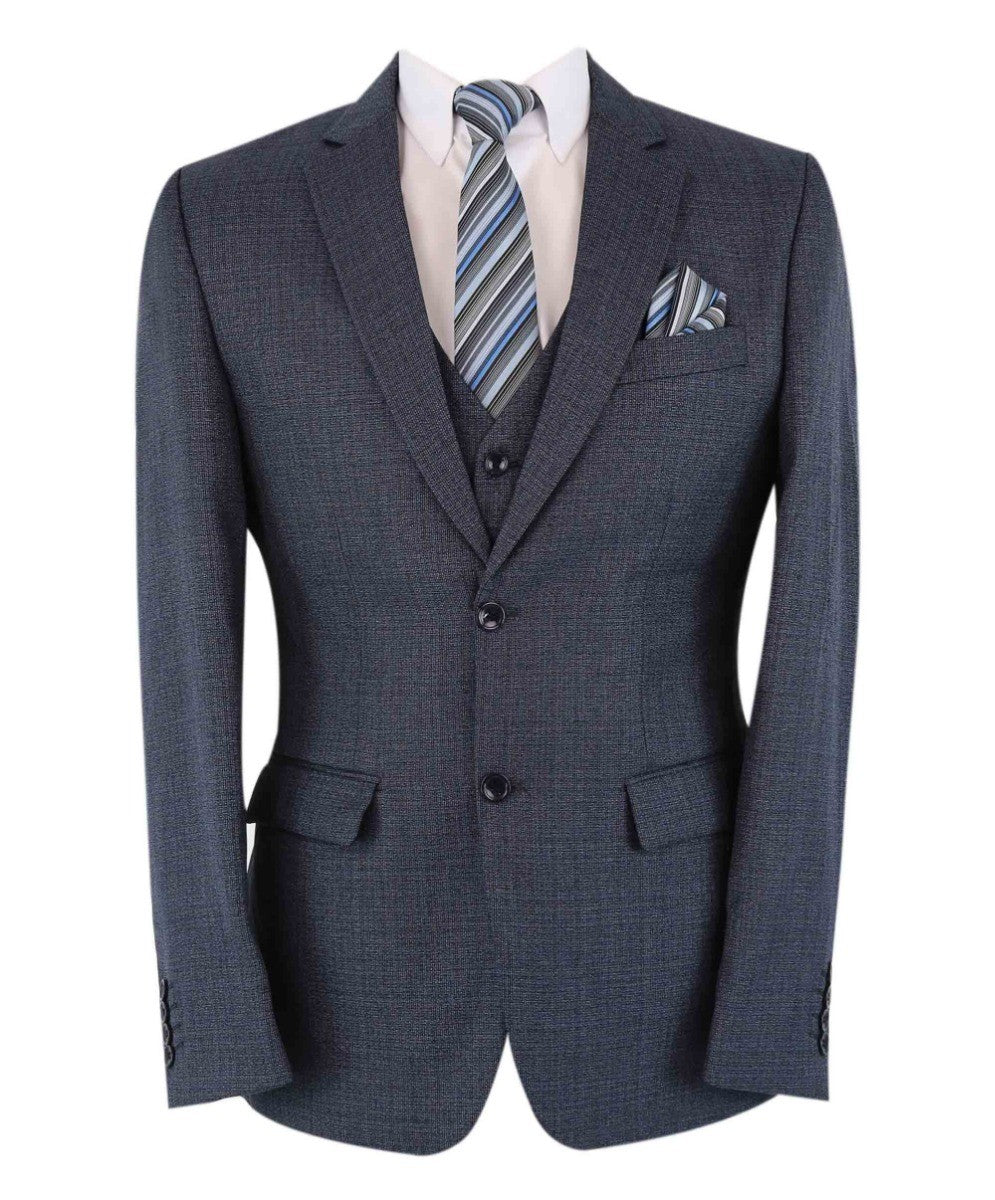 Men's Textured Tailored Fit Suit - ADRIAN - Navy Blue