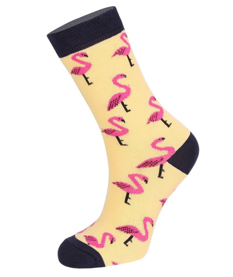 Unisex Kinder Flamingo Socken - Novelty - Gelb - Pink - Navyblau