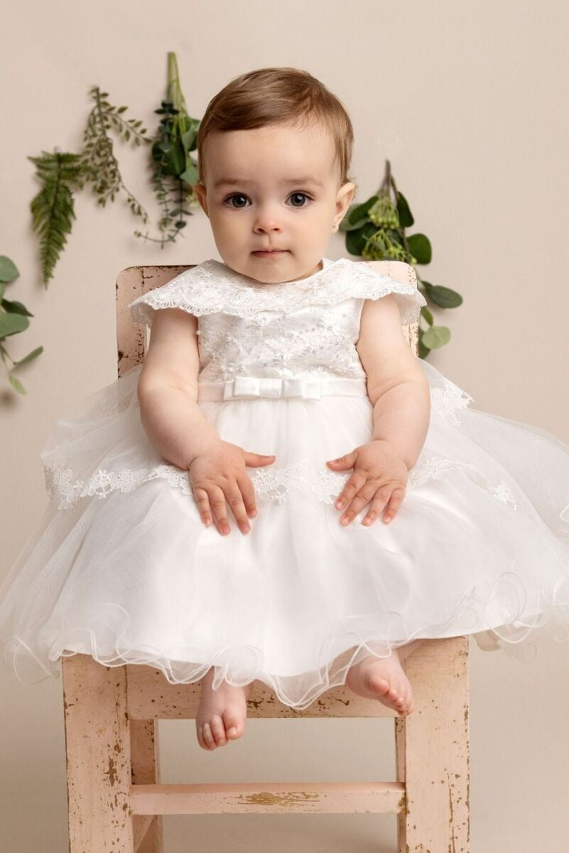 Robe de baptême en dentelle avec cape superposée pour bébés filles - HAZEL - Ivoire