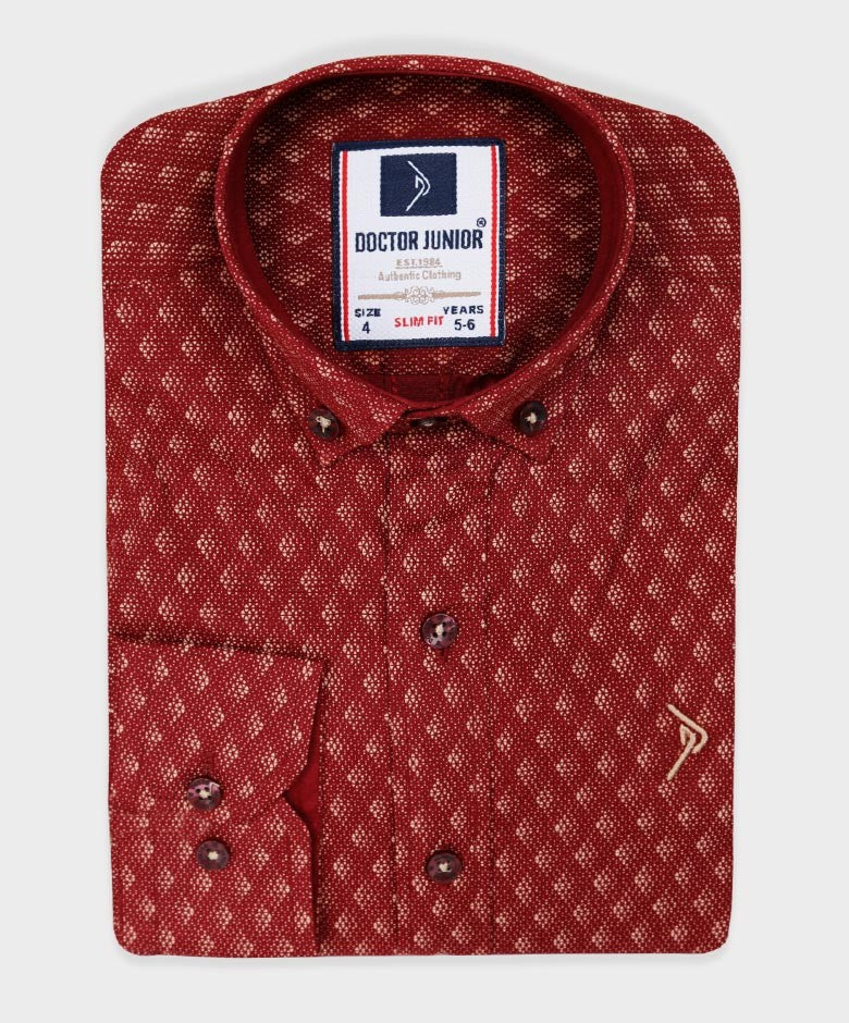 Boys Slim Fit Patterned Fashion Shirt - Burgundy