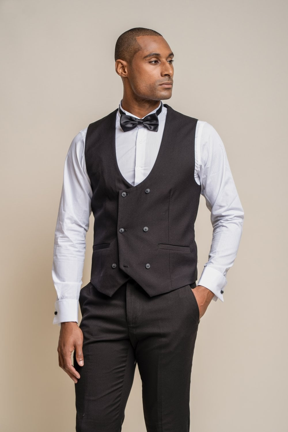 Men's Slim Fit Double Breasted Waistcoat - MARCO - Black