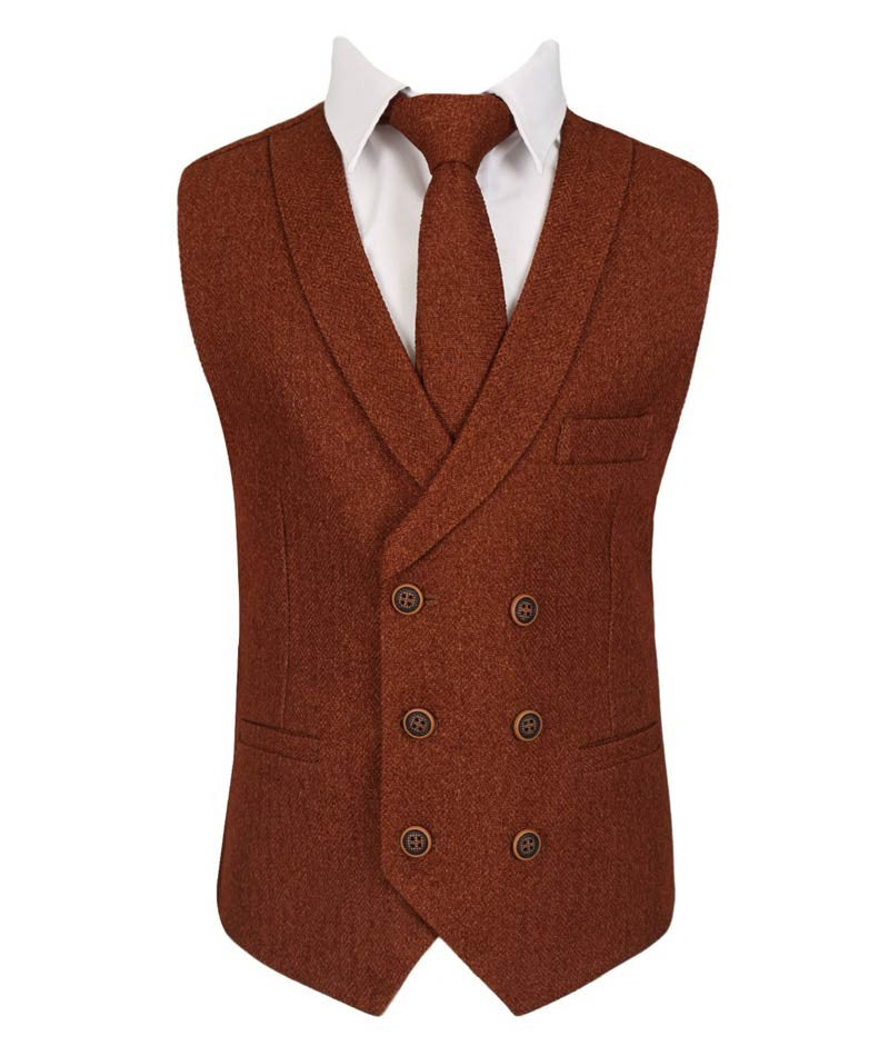 Ensemble Gilet Double Boutonnage en Chevron pour Hommes et Garçons - Brun Cannelle