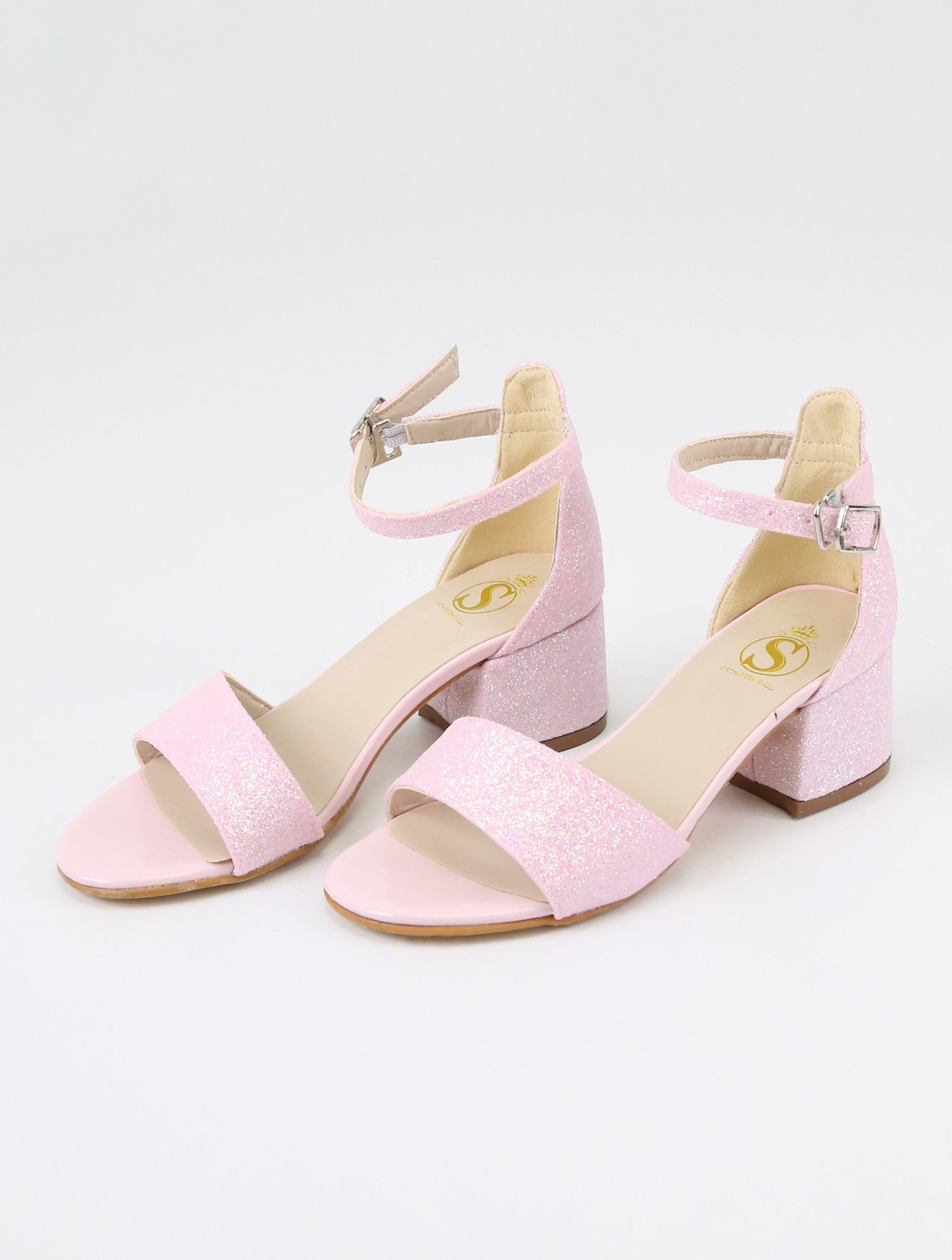 Girls Ankle-Strap Block Heel Sandals - SPARKLE - Pink