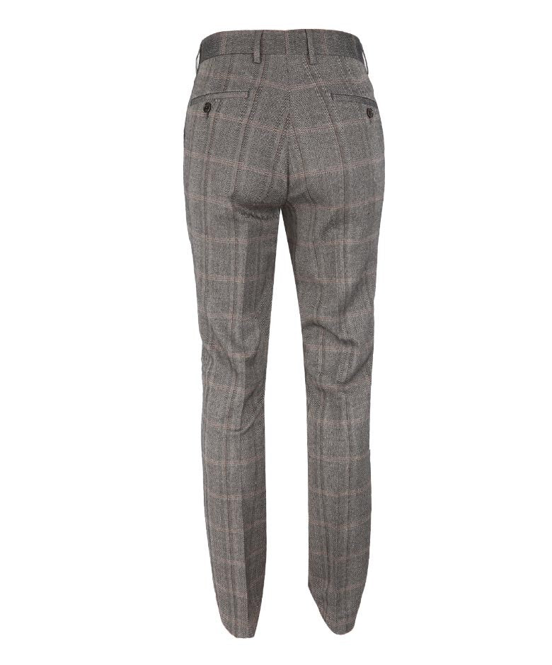 Pantalon ajusté en tweed à carreaux - Connall Brown - Marron