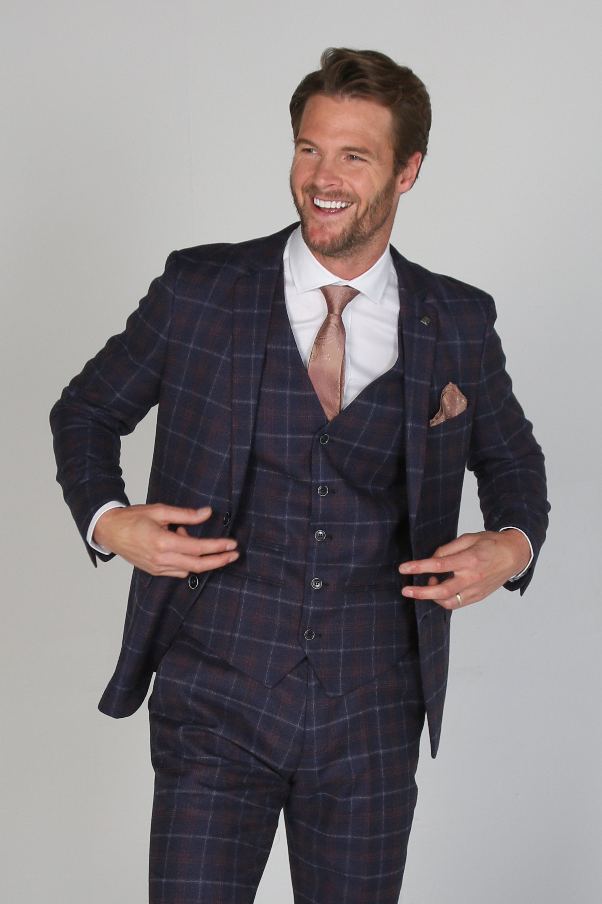 Men’s Retro Check Navy Suit Jacket- KENNETH - Navy