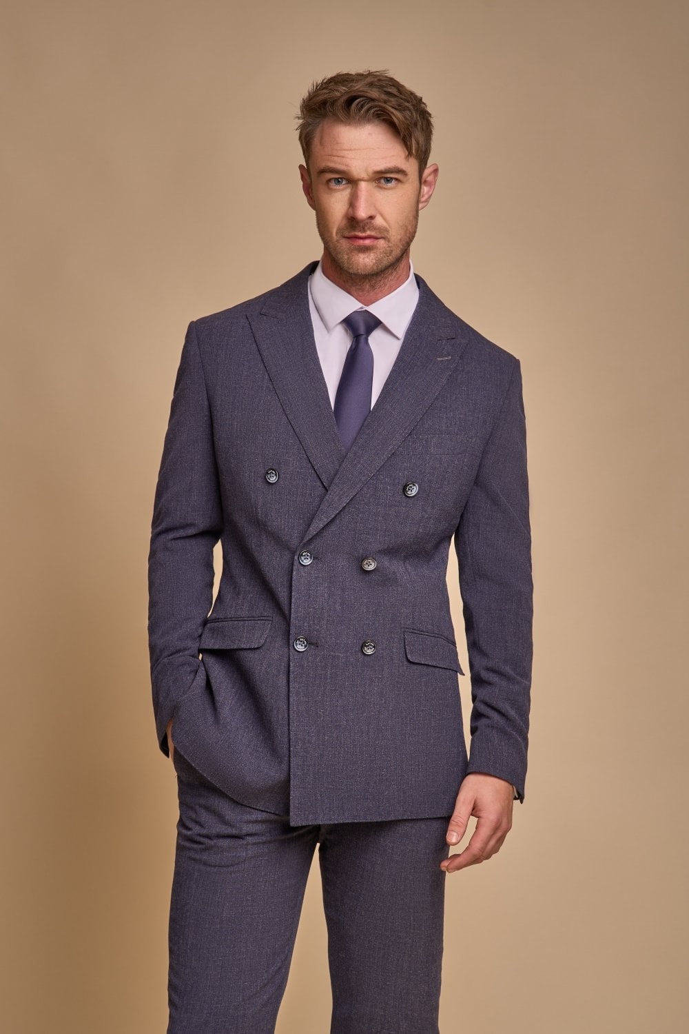 Men's Double Breasted Slim Fit Suit - TOKYO - Navy Blue