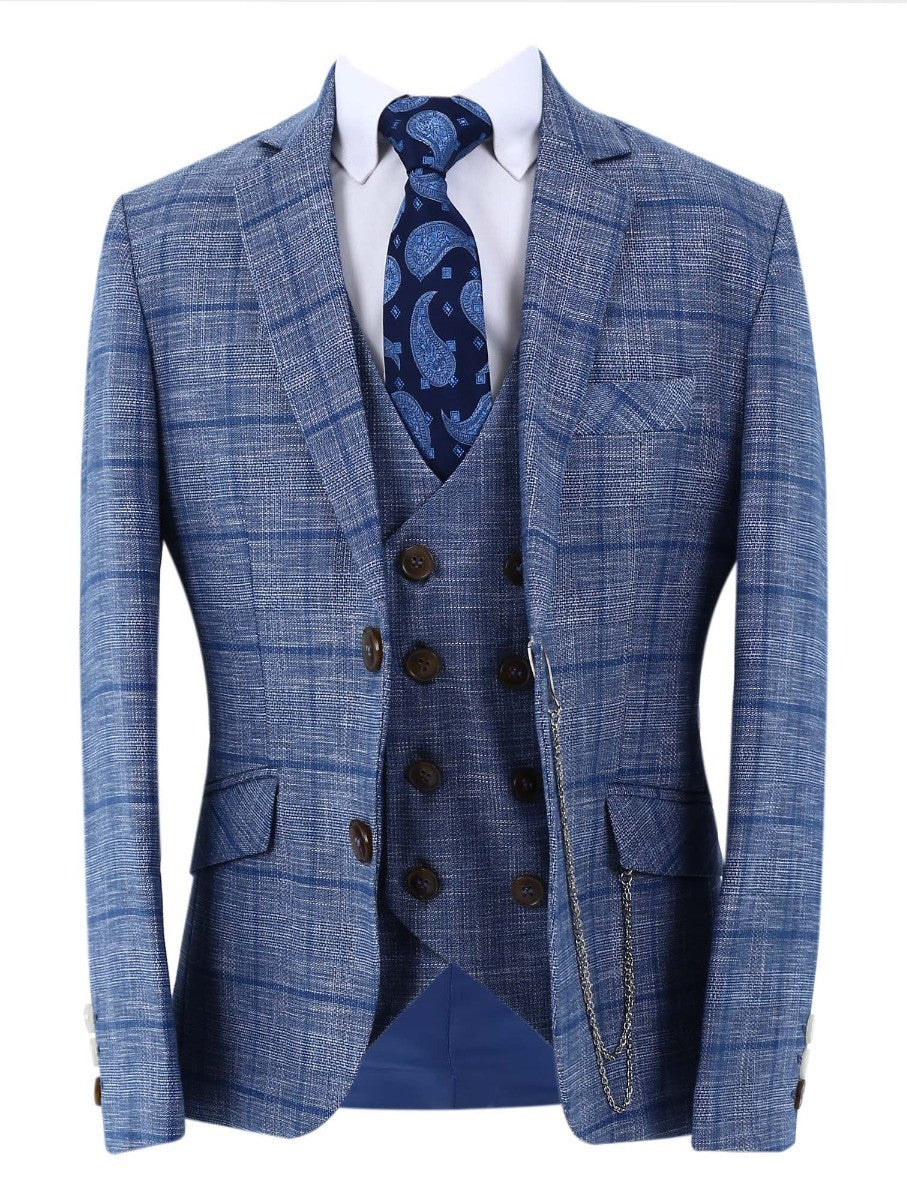 Costume Slim Fit à Carreaux Windowpane pour Garçons - Bleu