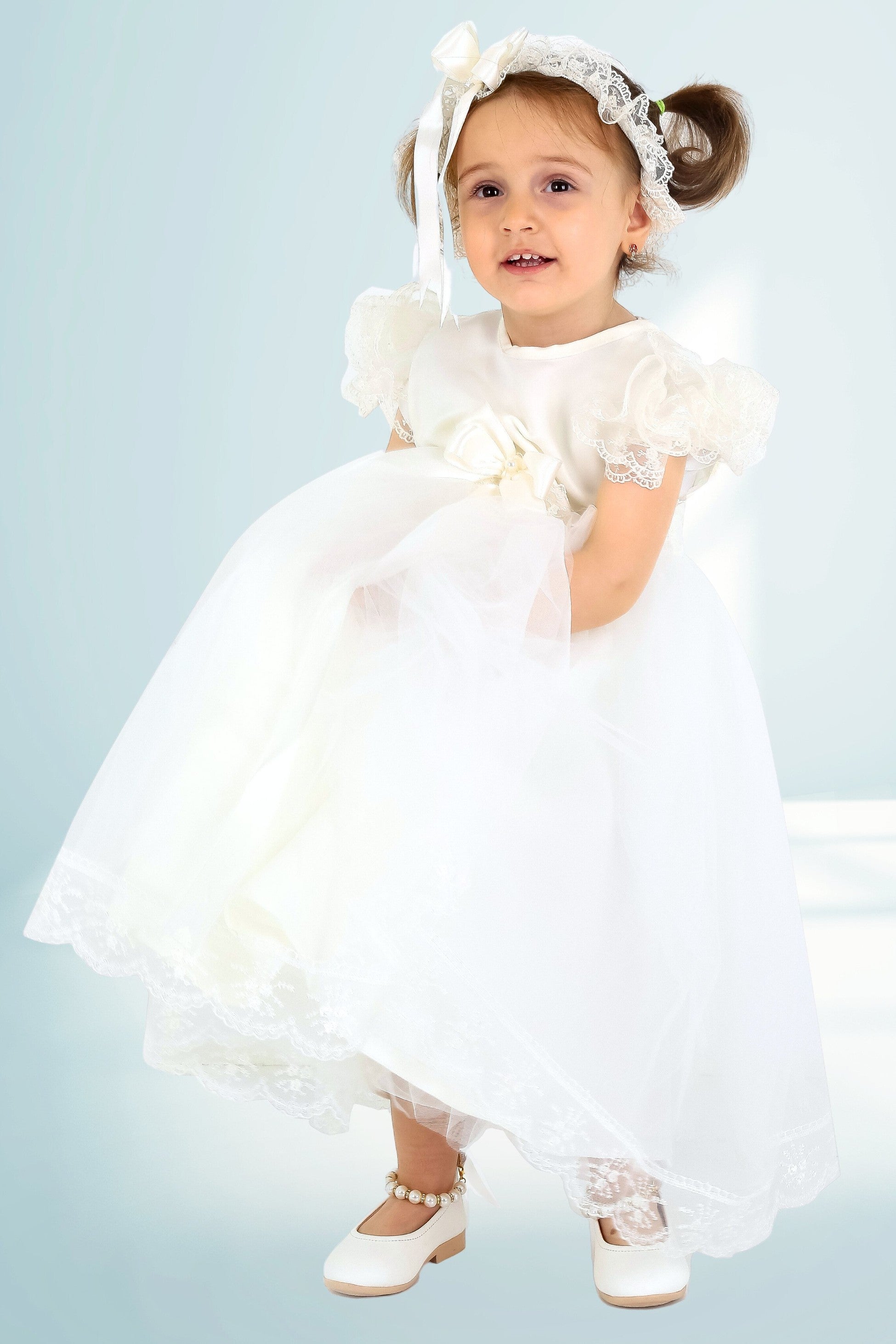 Robe en Dentelle à Volants Blanc pour Bébés Filles - CHRISTINA - Blanc