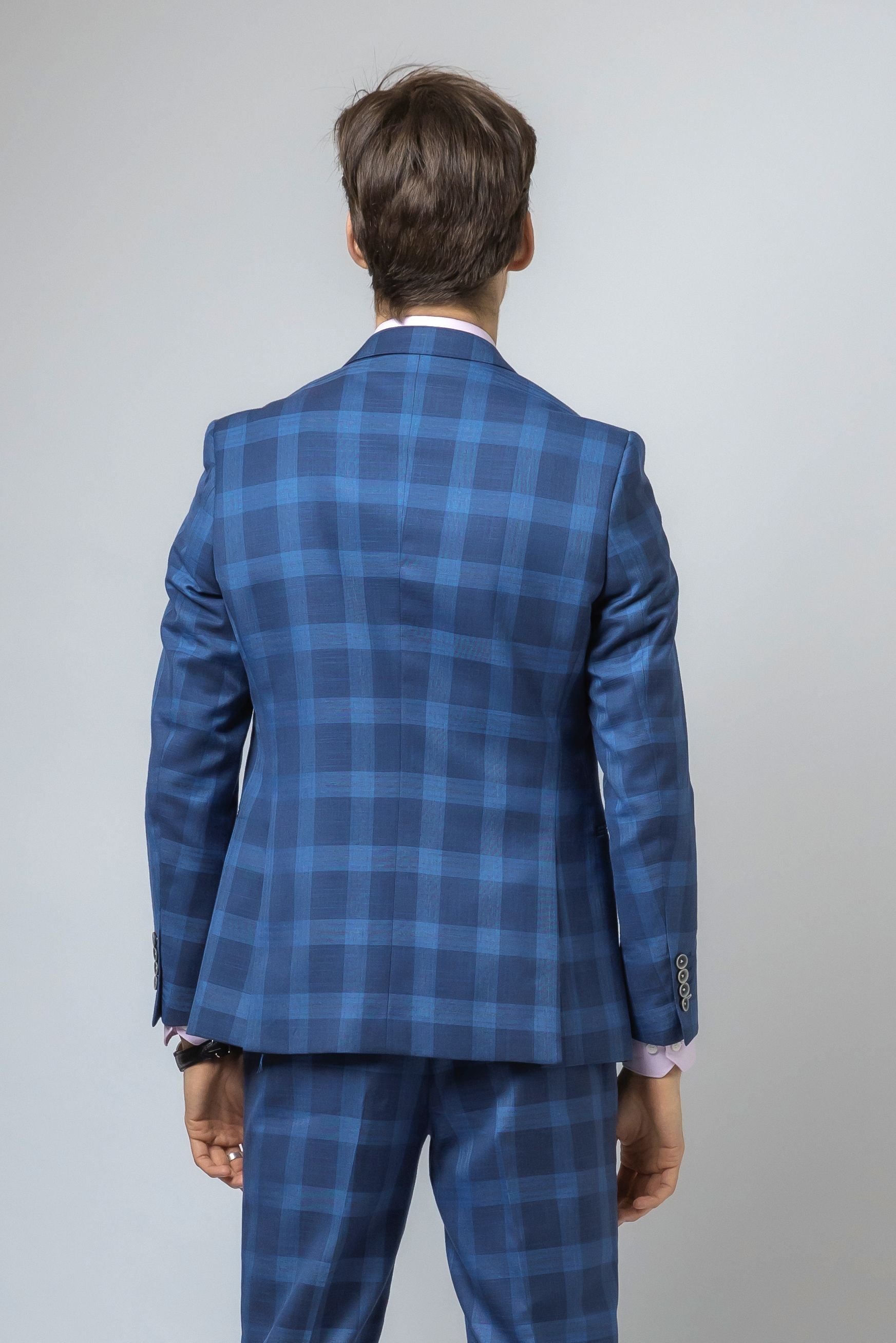 Veste de Costume à Motif Check Bleu Slim Fit pour Homme - Hunter - Bleu Foncé