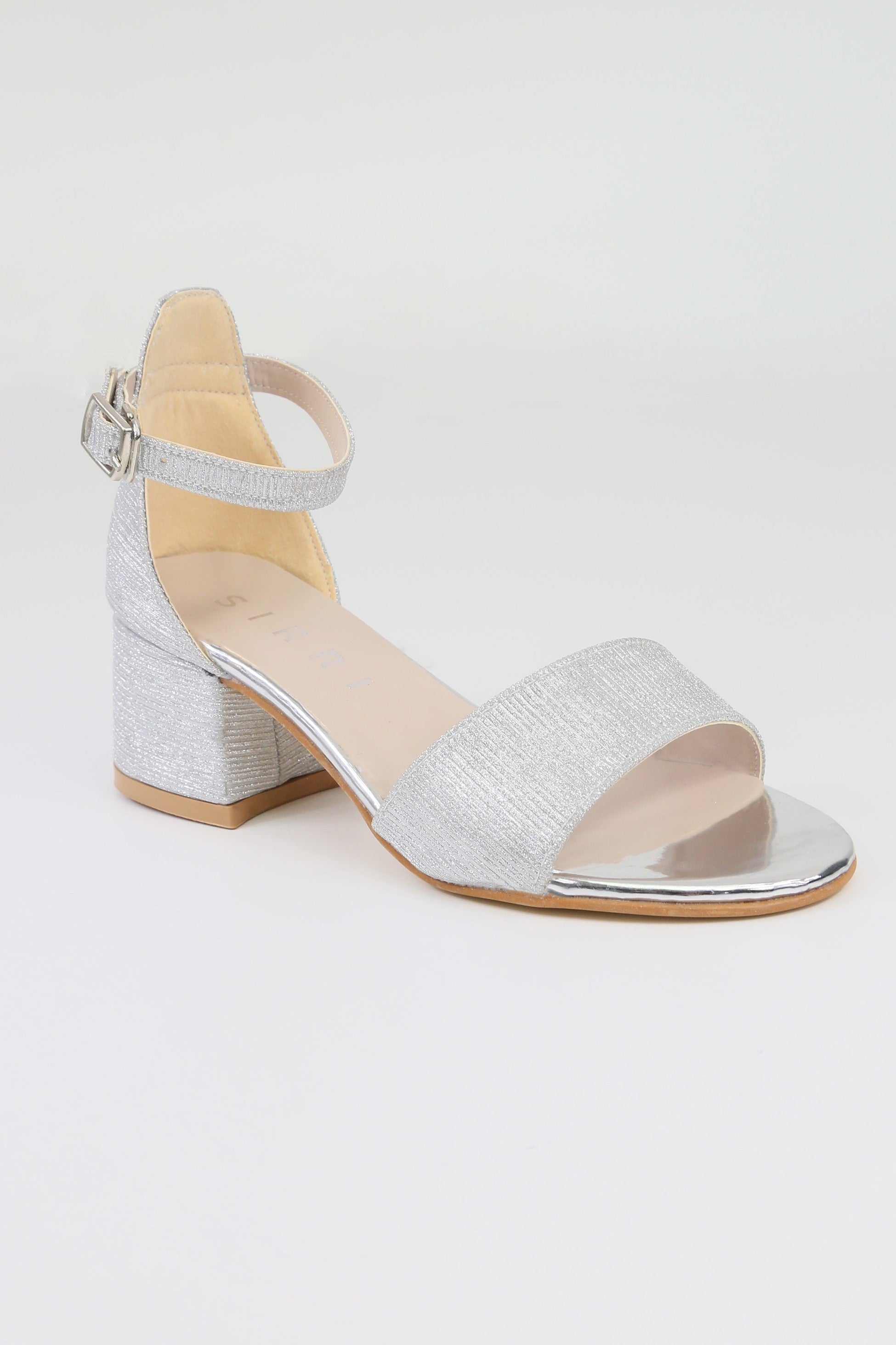 Girls Textured Silver Block Heel Sandals - JENNY - Silver