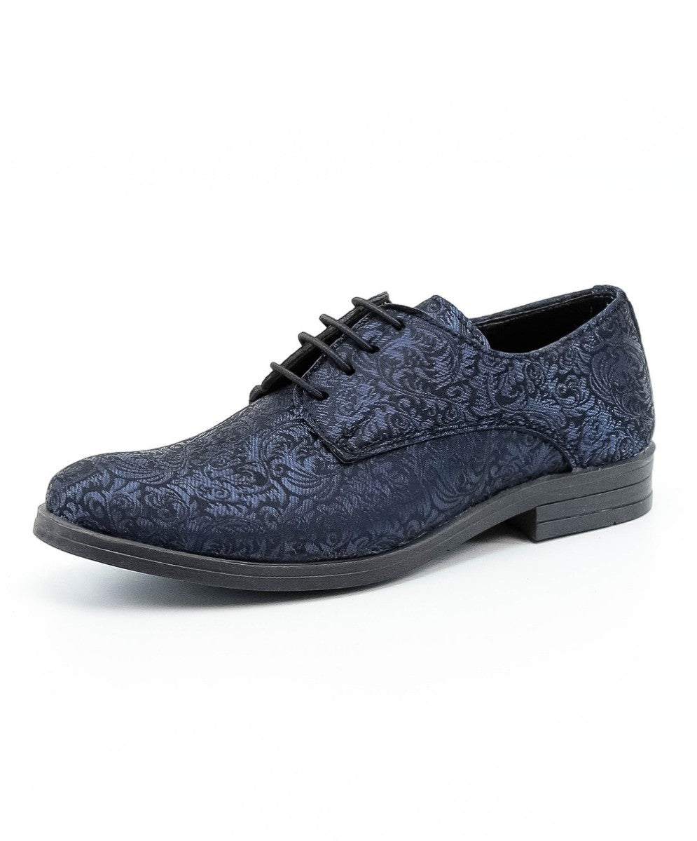 Chaussures Derby à Motifs Paisley pour Garçons - Bleu Marine - Noir