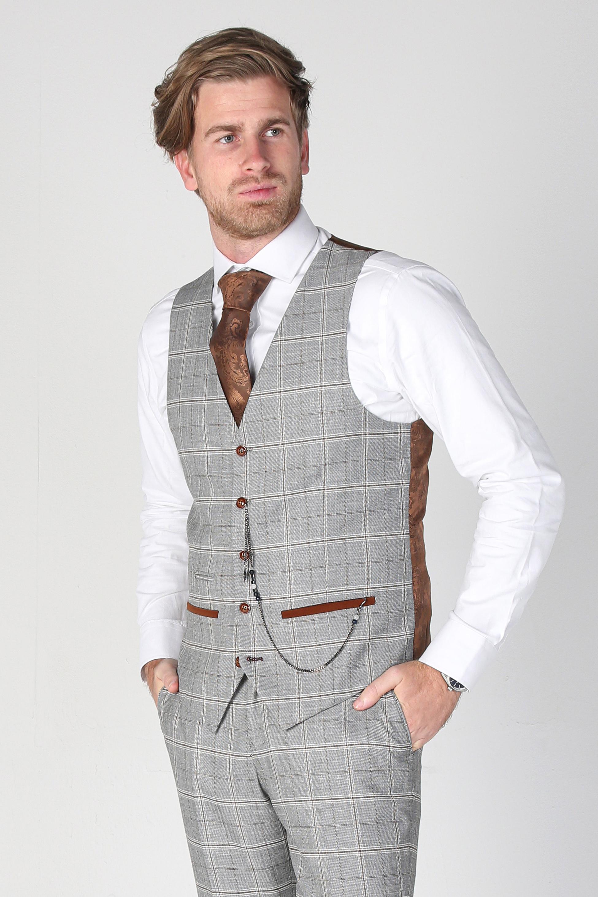 Herren Windowpane Karo Graue Weste - FRANCIS - Grau