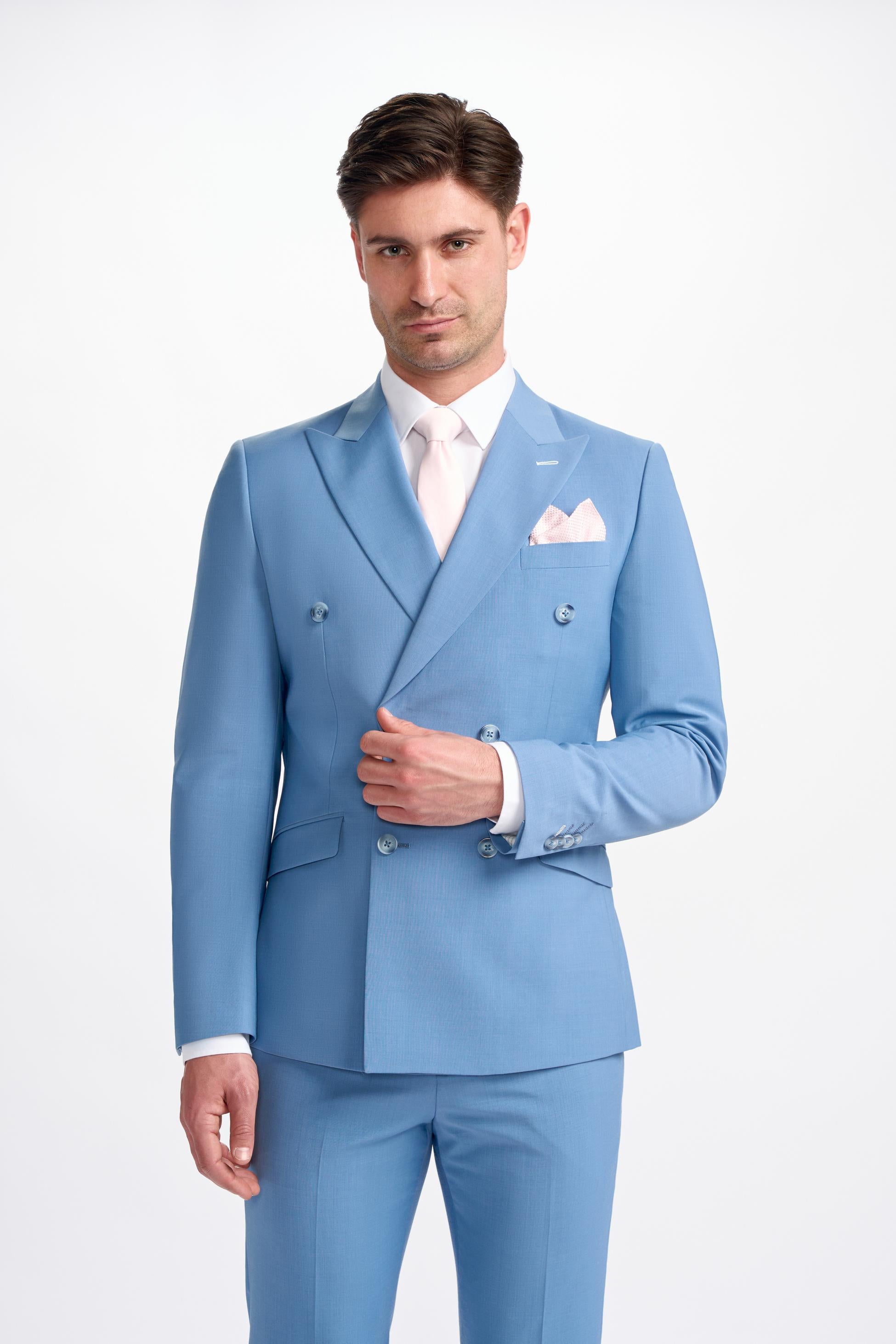 Veste de Costume Double Boutonnage en Laine Mélangée pour Homme - BOND D/B - Bleu Océan