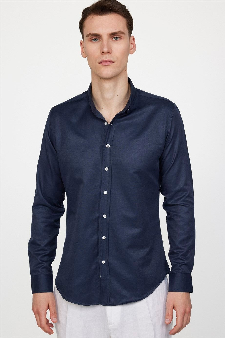 Chemise en coton ajustée à col boutonné - GABARDIN - Marine