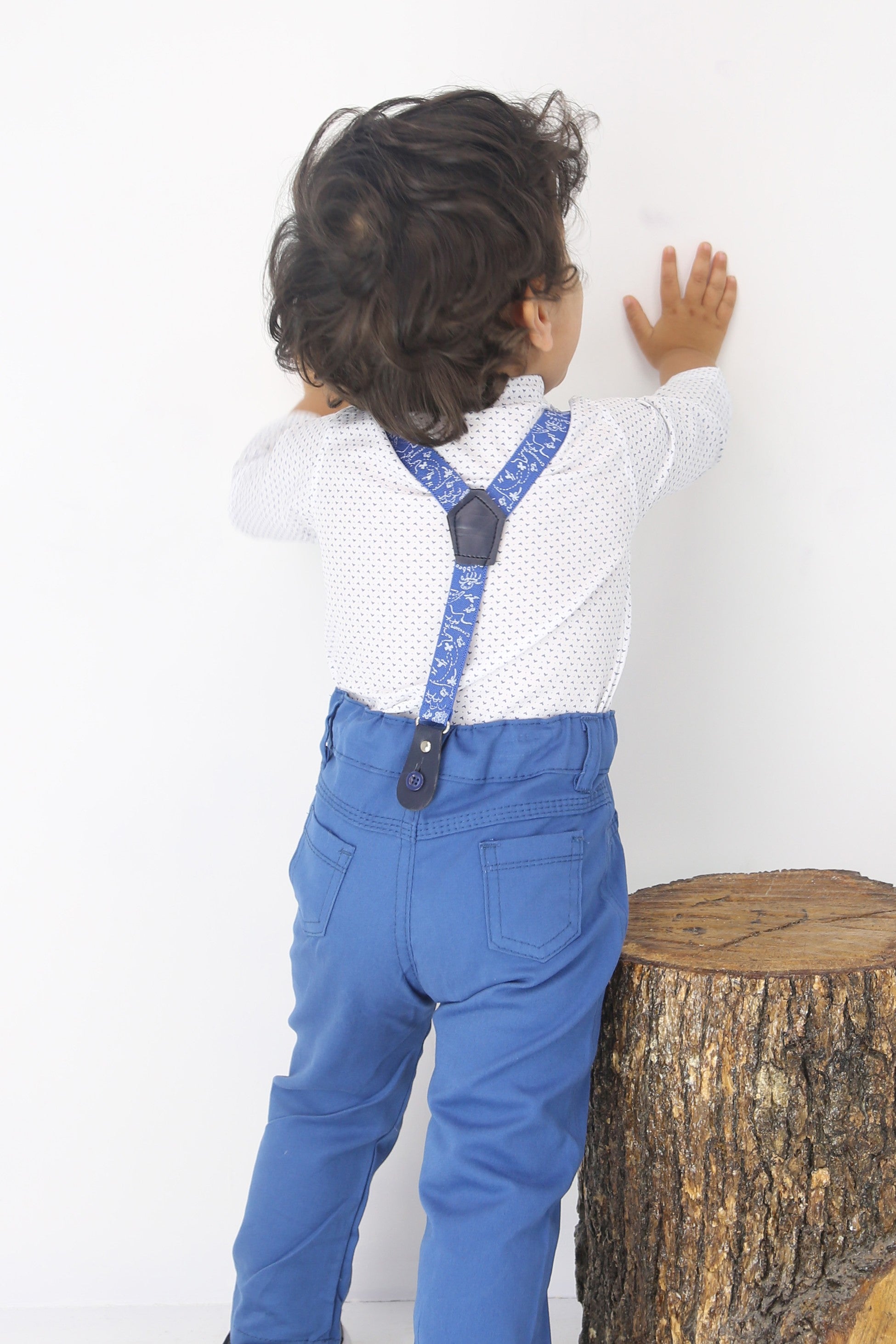 Baby Jungen Gentleman Outfit - 4-teilige Hosensatz mit Trägern - BIRD - Blau