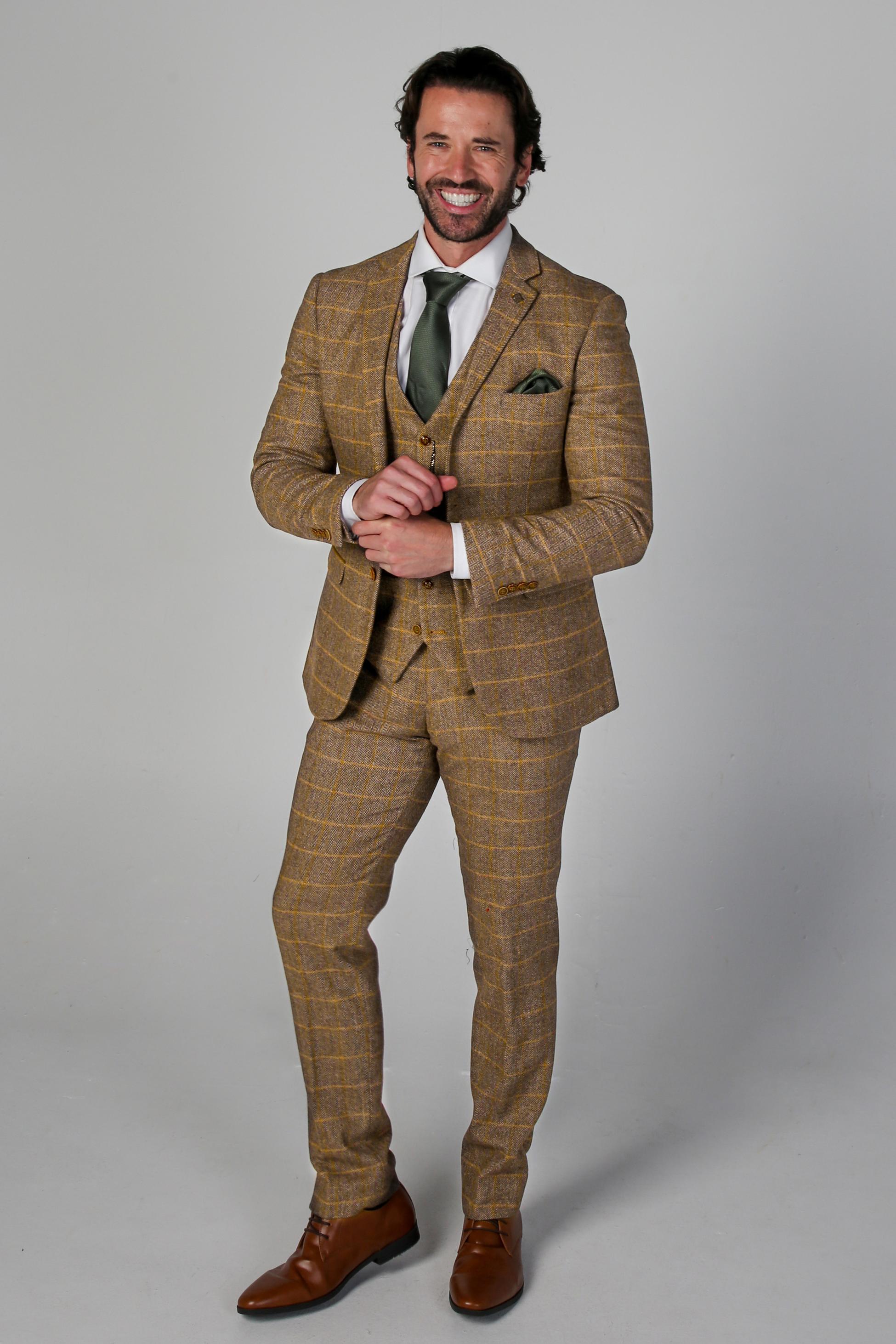 Men's Tweed Retro Windowpane Formal Suit - HARRIS - Brown