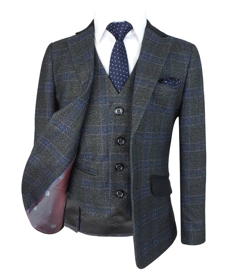 Ensemble Costume à Carreaux Windowpane Gris Charbon pour Garçons - Gris Charbon