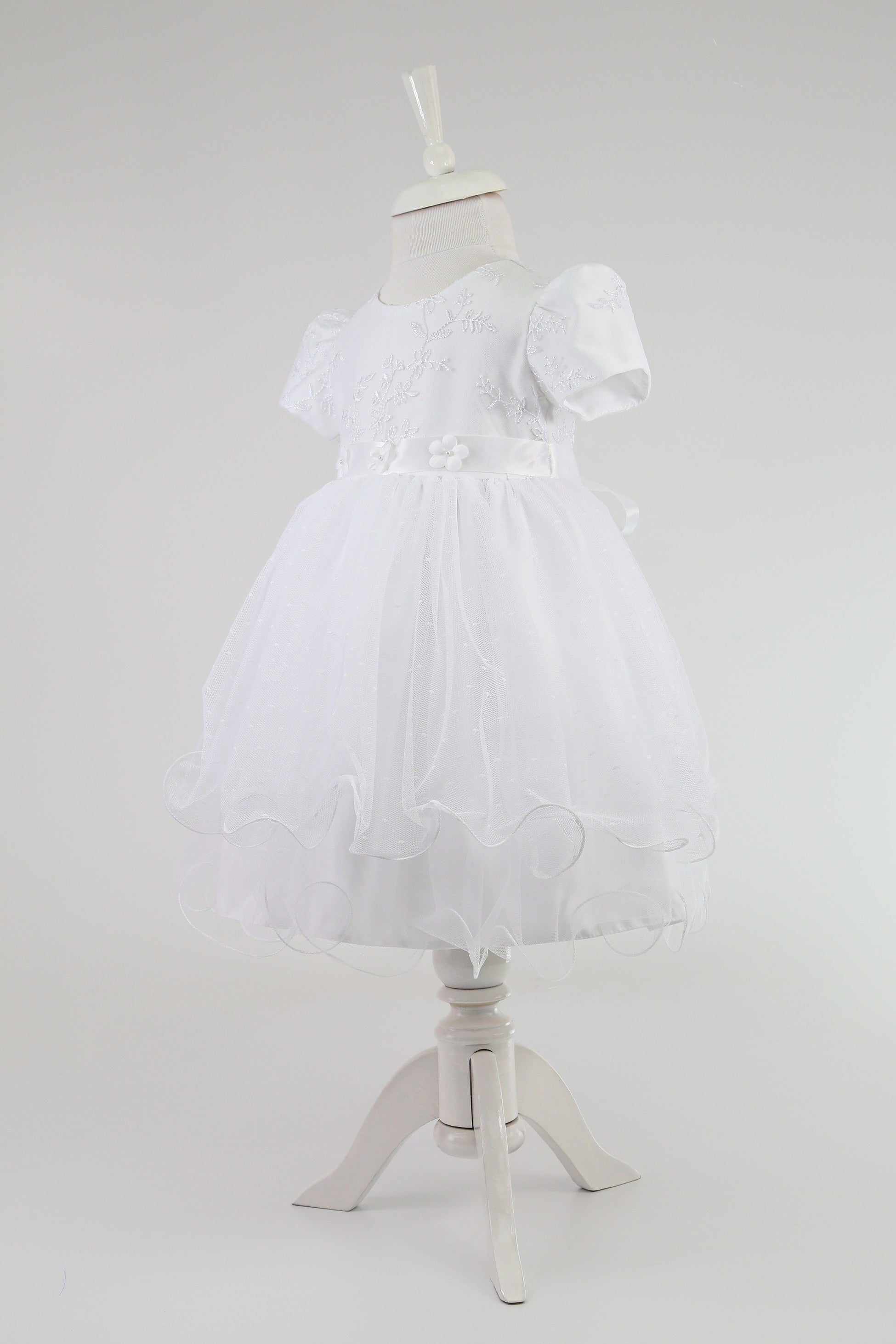 Baby Mädchen Ballonärmel Tüllkleid – B1038 - Weiß