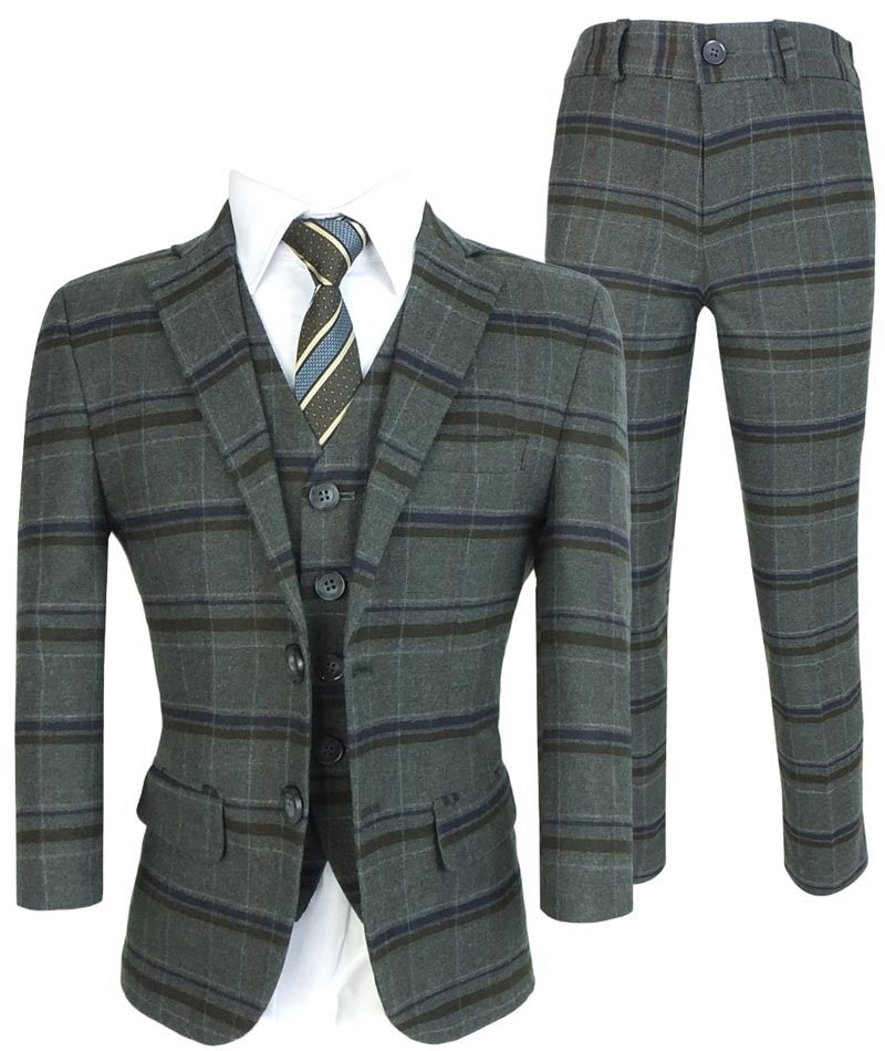 Costume à Carreaux Gris Charbon Tailored Fit pour Garçons - Gris Charbon