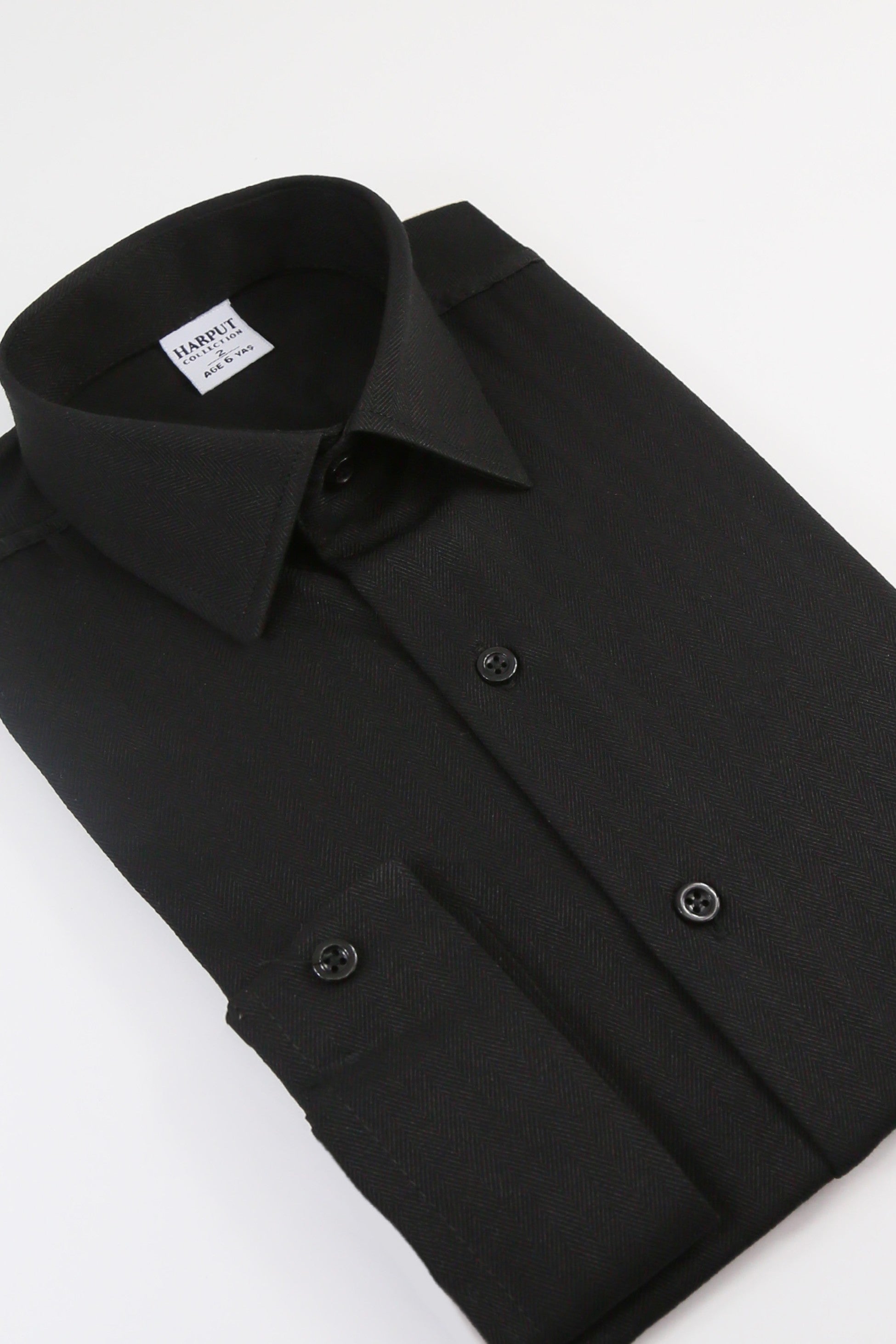 Chemise habillée classique à herringbone noir pour garçons - HARPUT - Noir