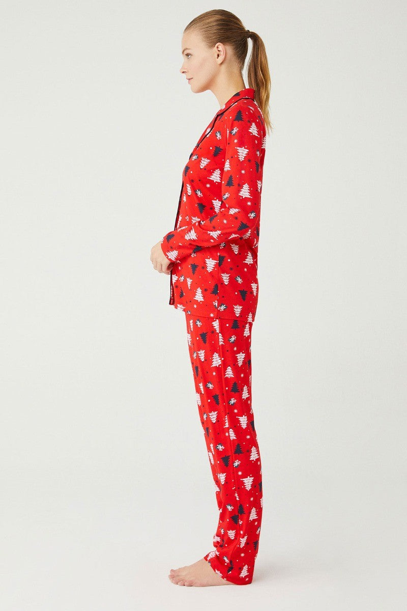 Women's Patterned Red Pyjama - Red