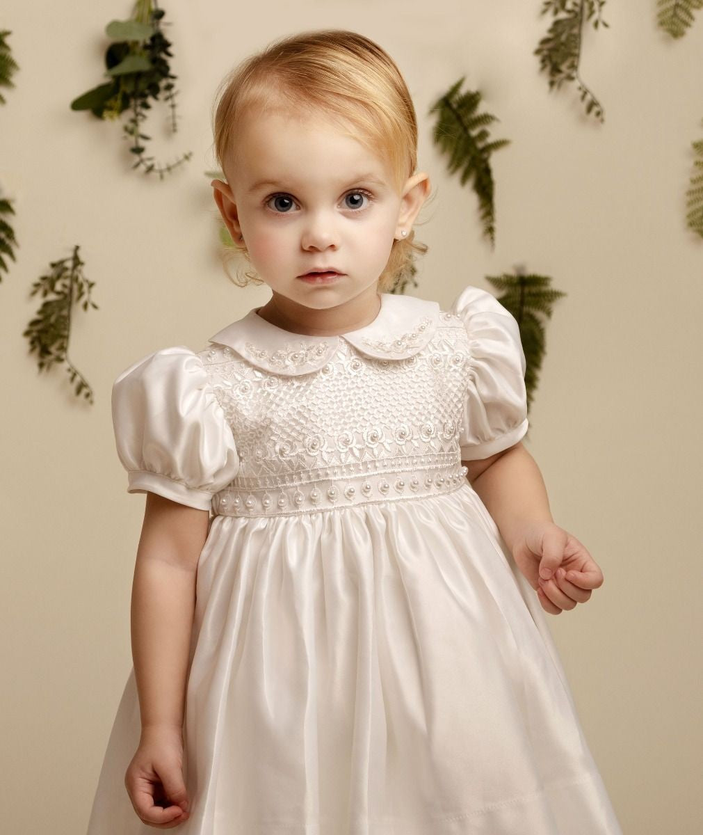 Robe en satin et perles pour filles et bébés - ZELDA - Ivoire