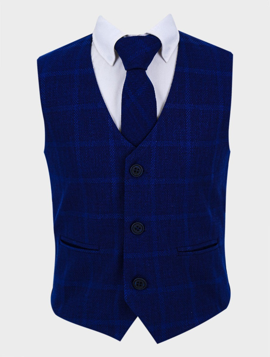 Jungen Tweed Windowpane Karo Baumwollweste - Marineblau