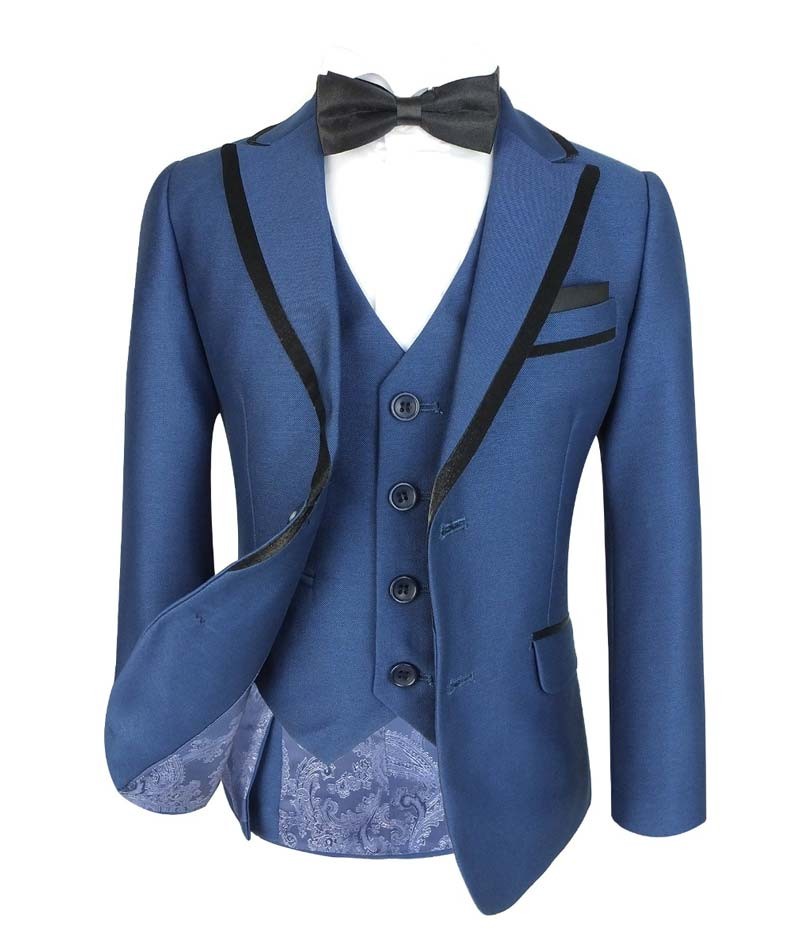 Costume de Smoking à Passepoil Slim Fit pour Garçons - Bleu Tonique