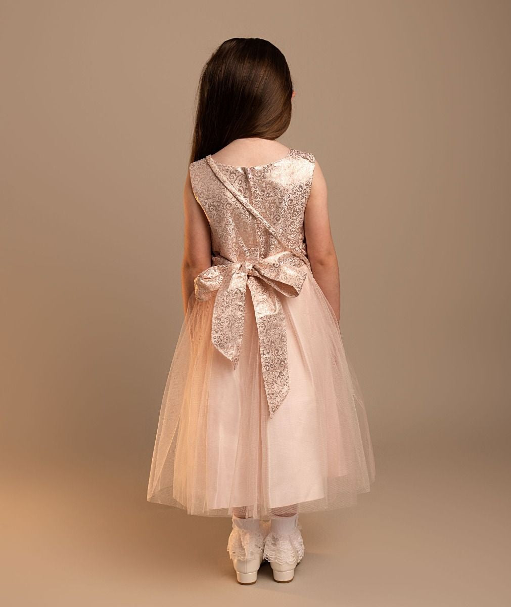 Girls’ Blush Pink Jacquard Tulle Dress & Bag Set  - Rhea - Pink