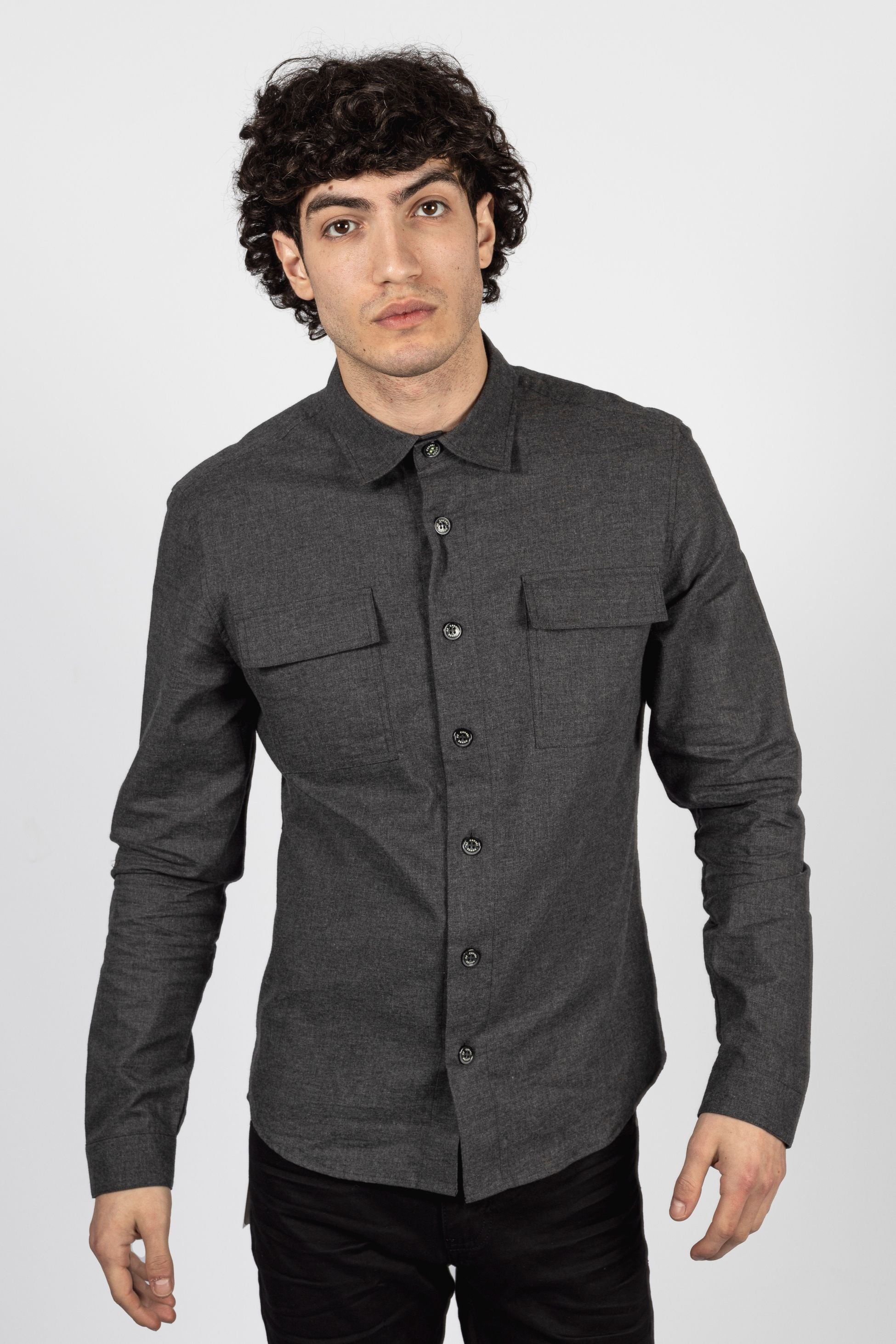 Chemise décontractée oversize en coton pour hommes - KEMPMAN - Gris Foncé