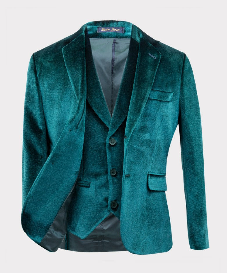 Costume en Velours Tailored Fit avec Patte de Coude pour Garçons - Vert