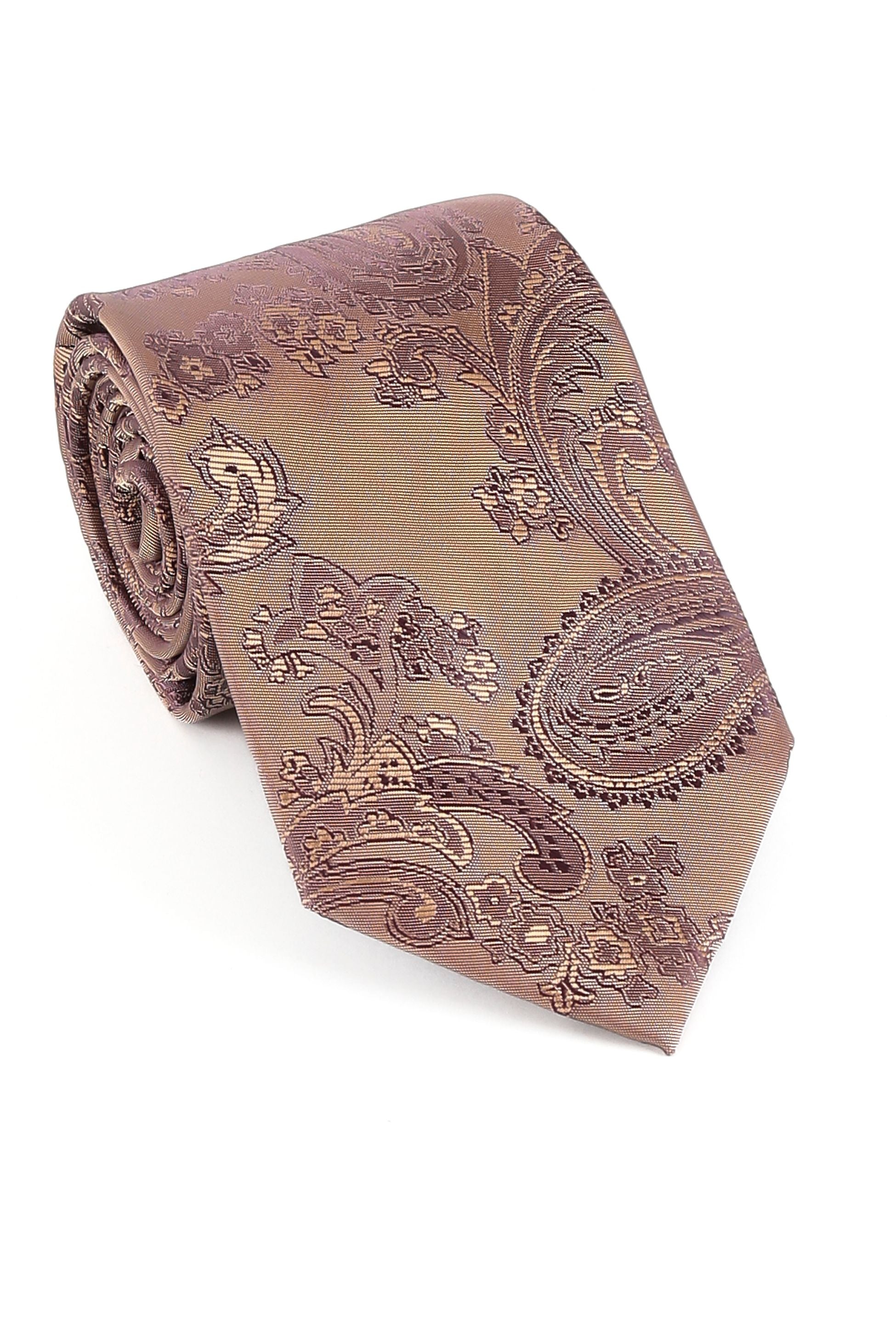 Ensemble cravate et boutons de manchette paisley pour hommes - Marron clair