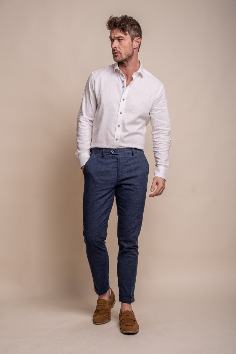 Ensemble Costume en Lin Slim Fit pour Hommes - ALVARI - Bleu Marine