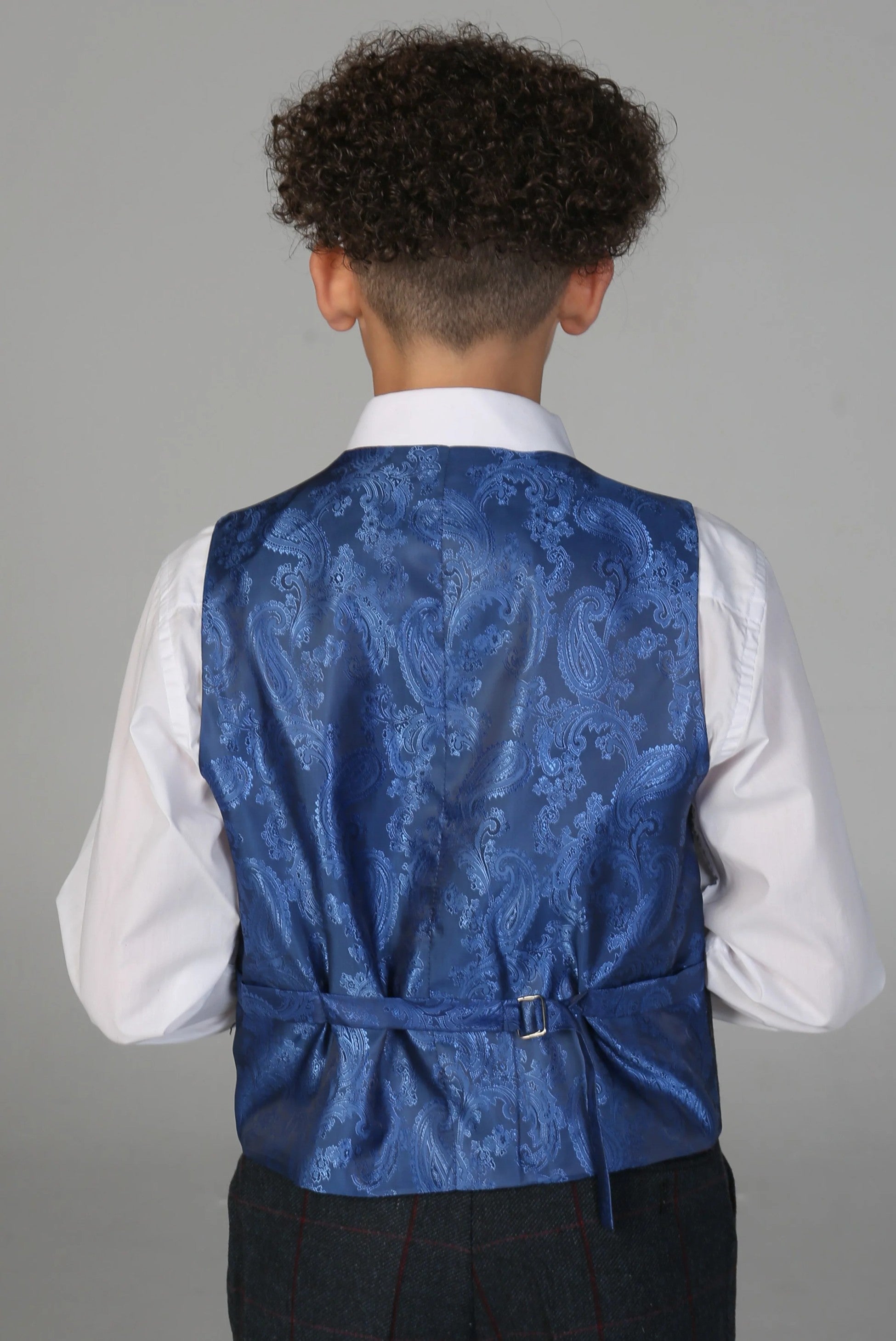 Boys 3 Piece Navy ًWindowpane Check Tweed Suit - MADRID - Navy