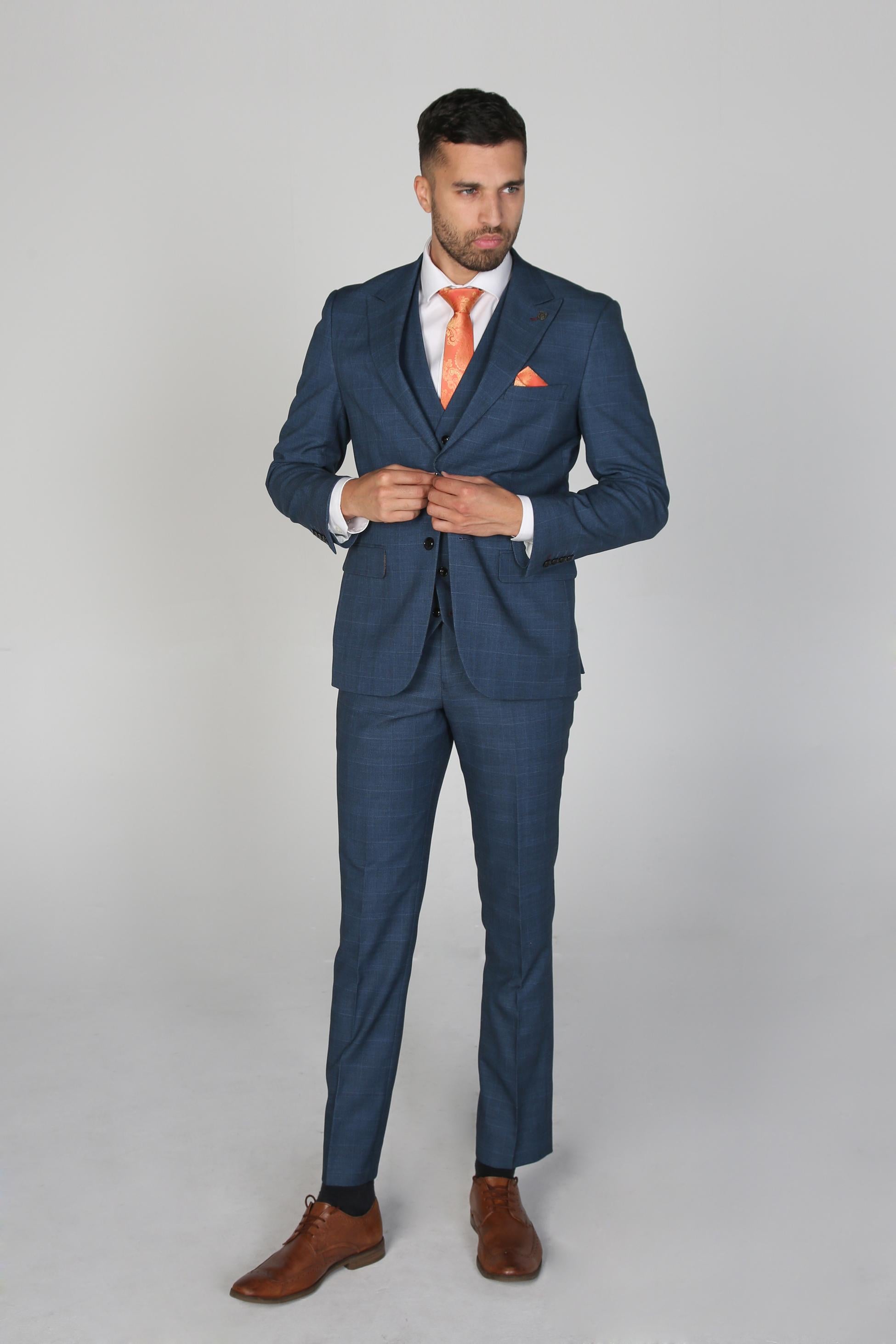 Men’s Check Tailored Fit Navy Suit - VICEROY - Blue