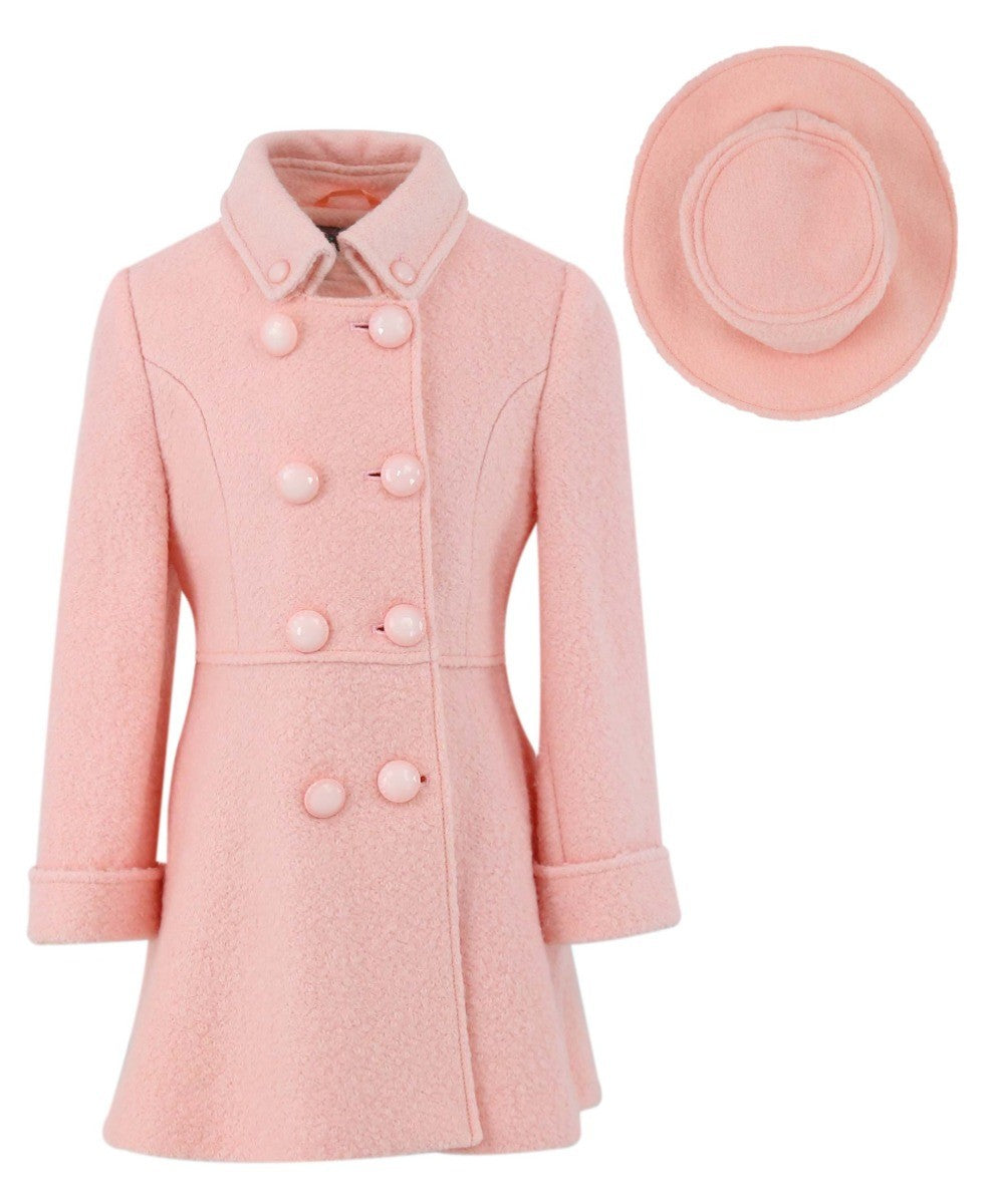 Ensemble Manteau Double Bouton en Laine pour Filles - ELIZABETH - Rose Bébé