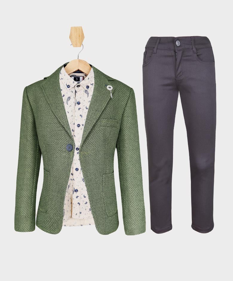 Ensemble Costume Combiné Slim Fit pour Garçons - Vert - Gris