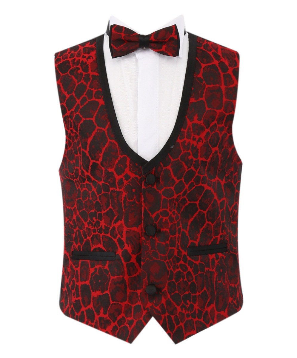 Jungen Jacquard Bordeaux Tuxedo Anzug - Rot