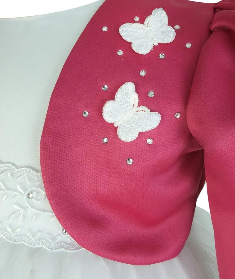 Mädchen Tauf- und Hochzeitskleid mit Schmetterlingsbolero Jacke - Weiß - Rosa