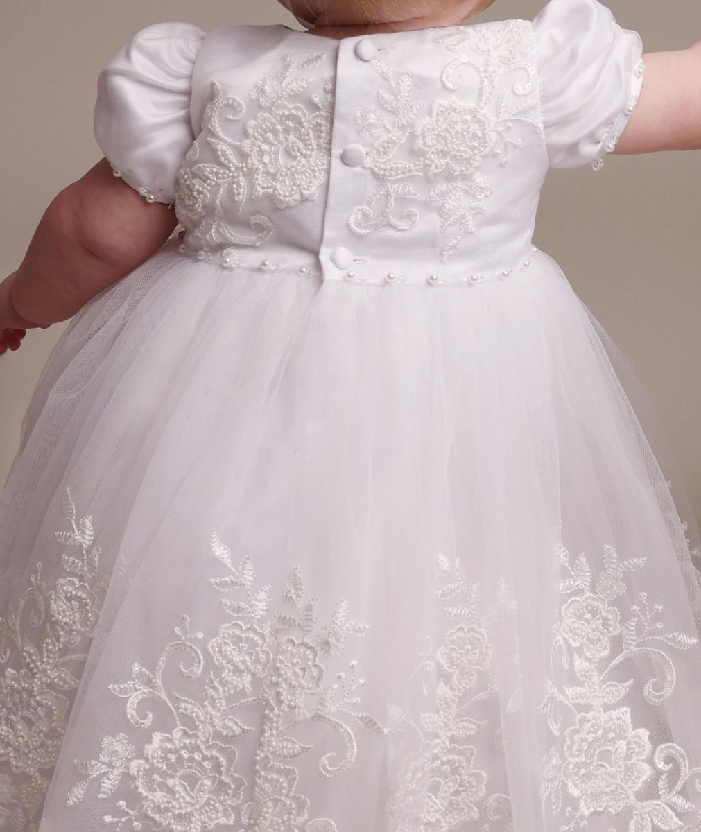 Baby Mädchen Erbstück Spitzen Taufkleid & Häubchen - ALEXA - Weiß