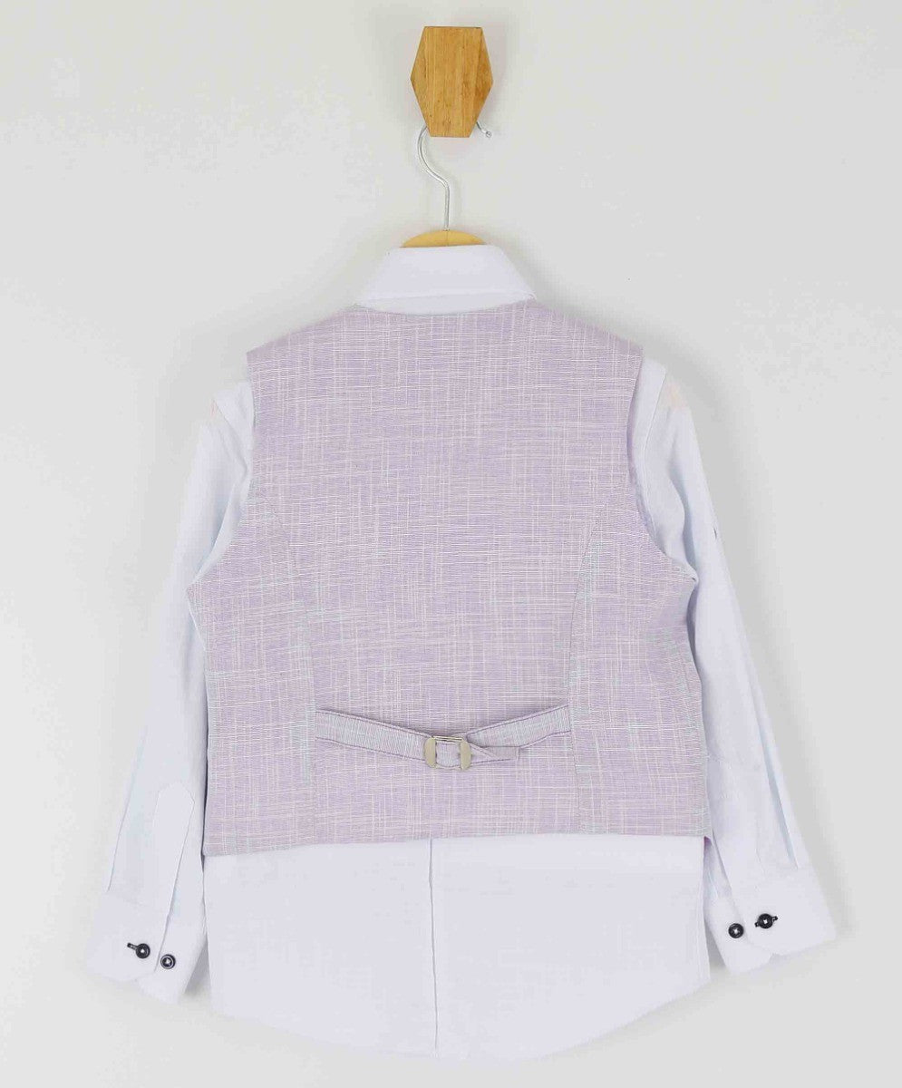 Ensemble Costume en Lin à Motifs avec Gilet Double Bouton pour Garçons - Lilas