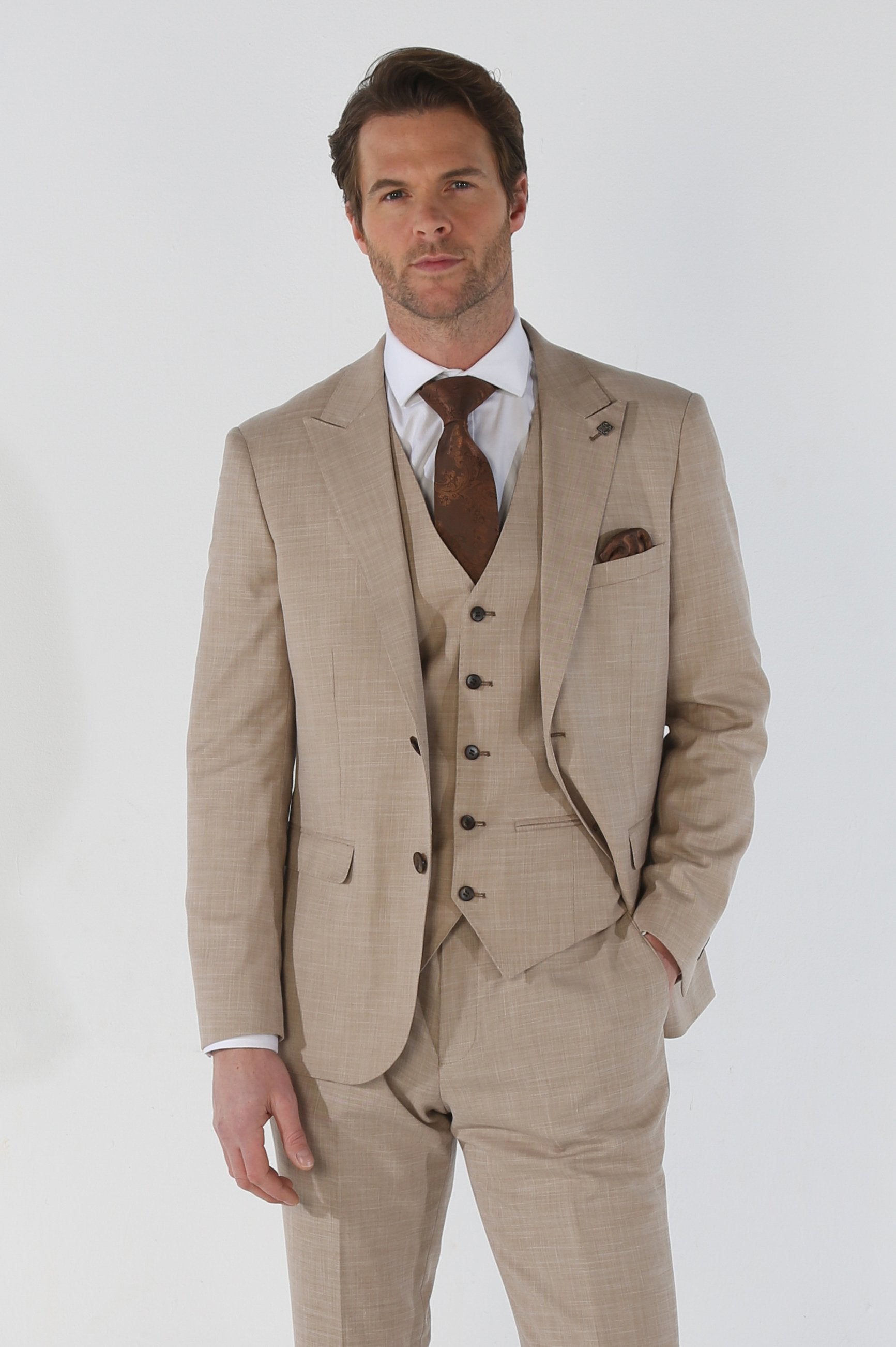 Costume à Motif Check Tailleur pour Homme - KURT - Beige