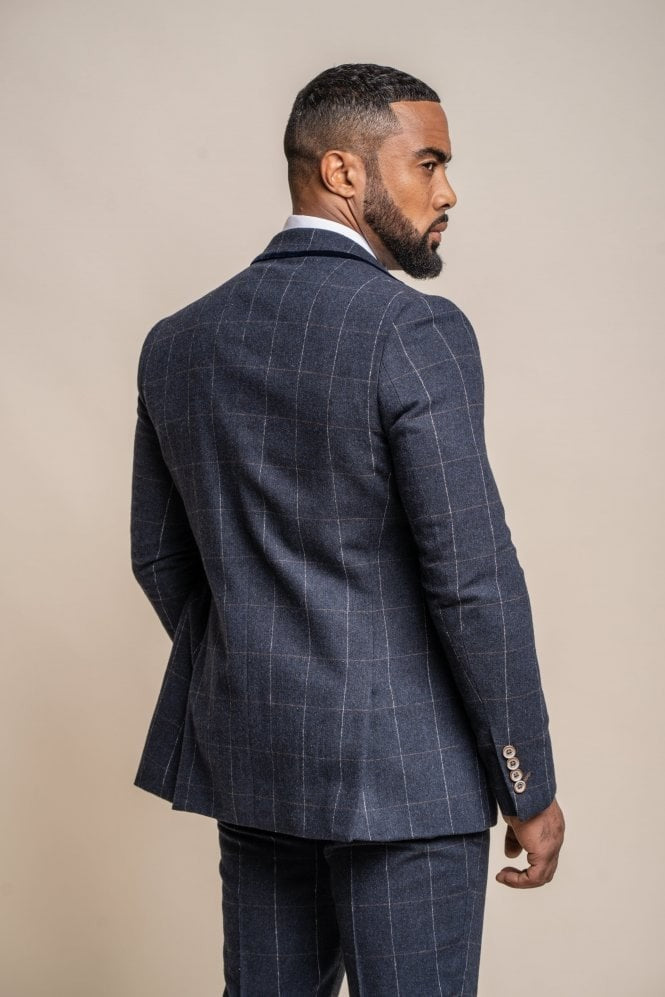 Veste de Costume en Laine à Motif Windowpane Bleu Marine pour Homme - ANGELS - Bleu Marine