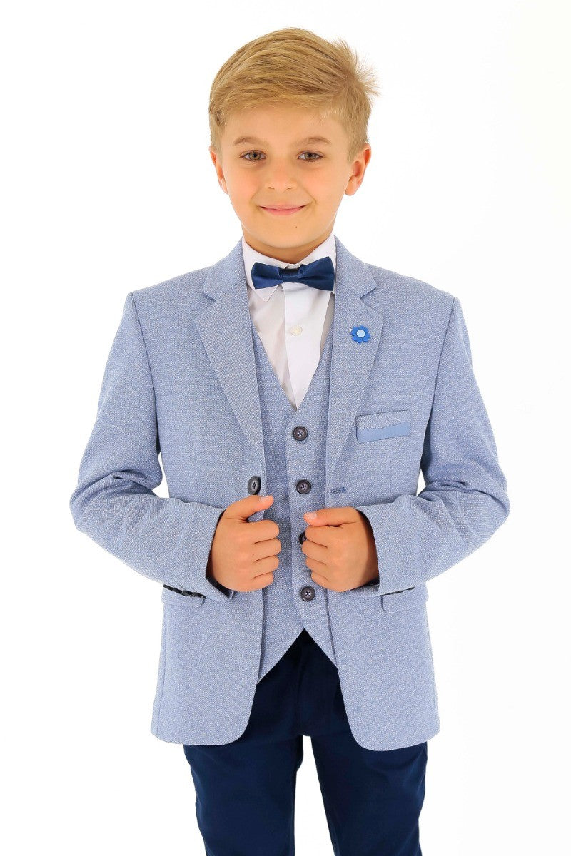 Jungen Baumwoll Slim Fit Blazer und Westen-Set - Frank - Blau