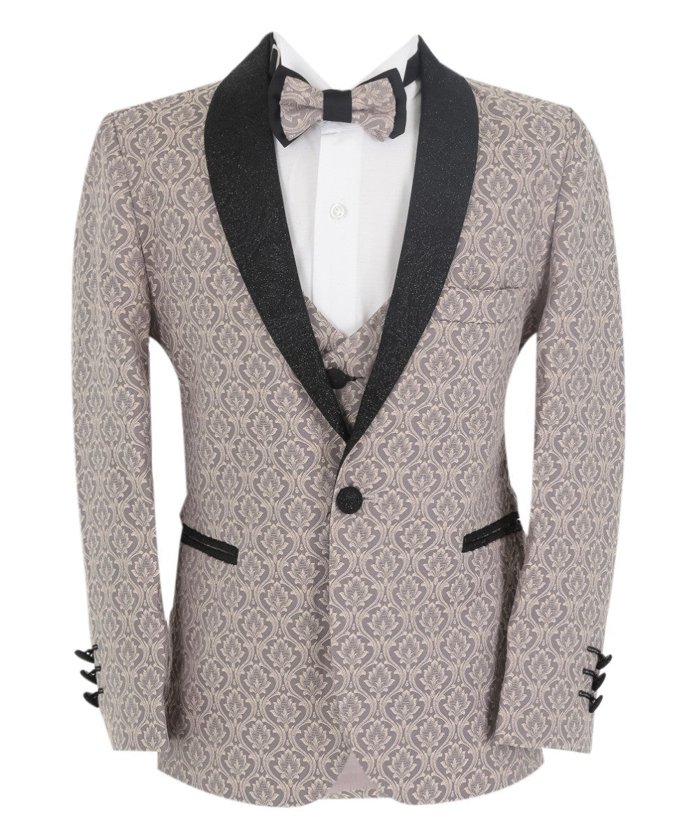 Jungen Schlank geschnittenes Gemustertes Tuxedo Anzug - BENJAMIN - Rosy Beige